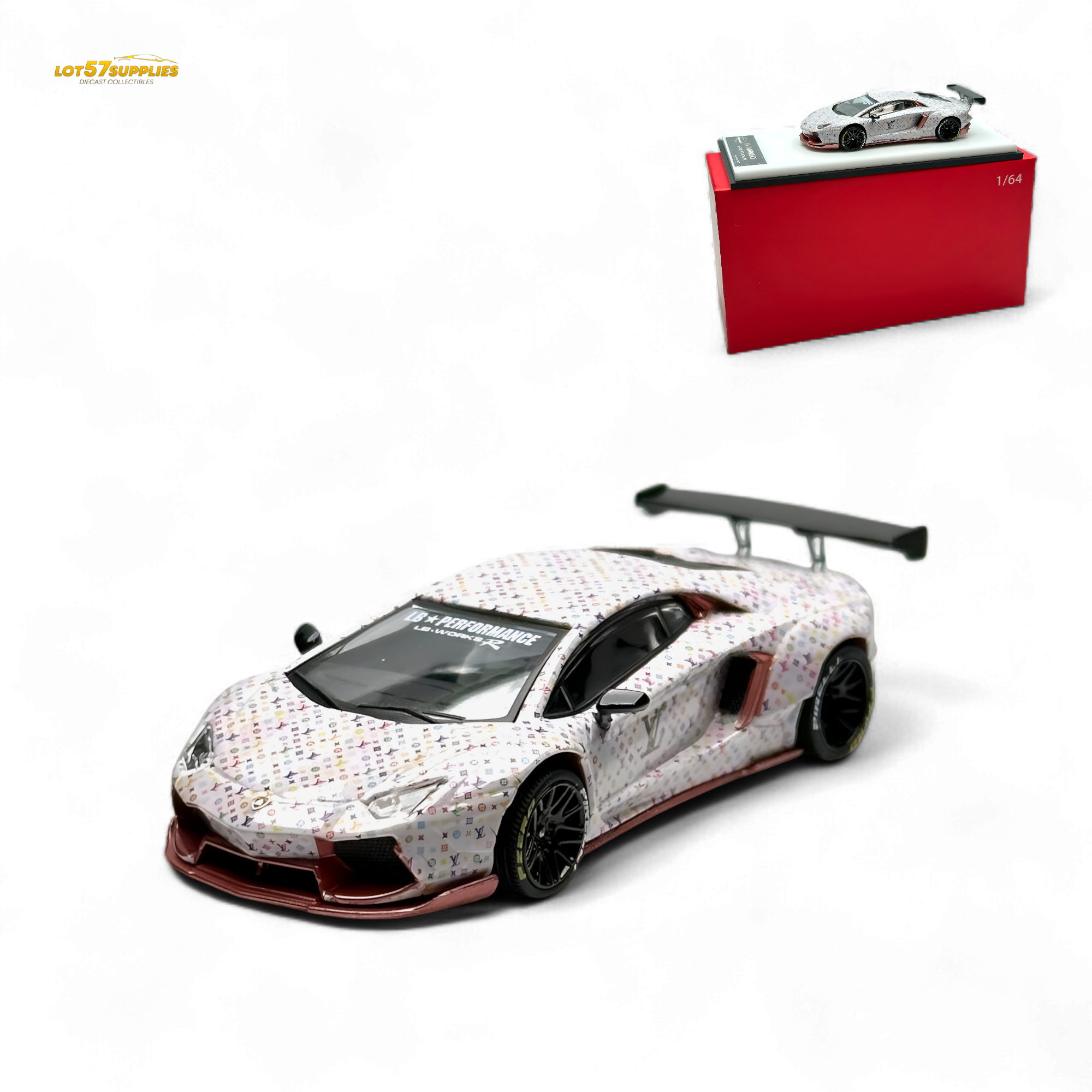 King Model Lamborghini Aventador LP700-4 White LV Livery 1:64