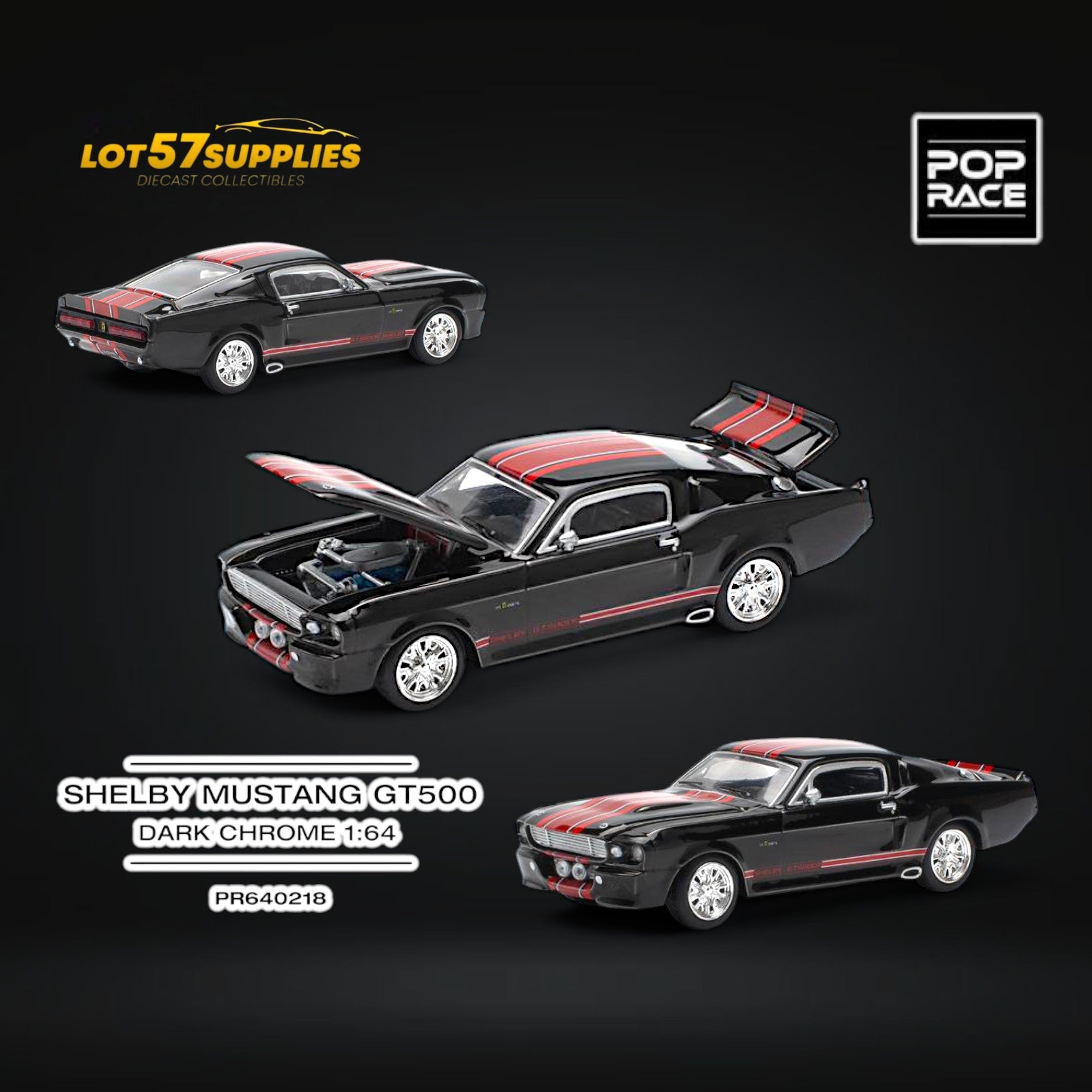 Pop Race Shelby Mustang GT500 Dark Chrome 1:64