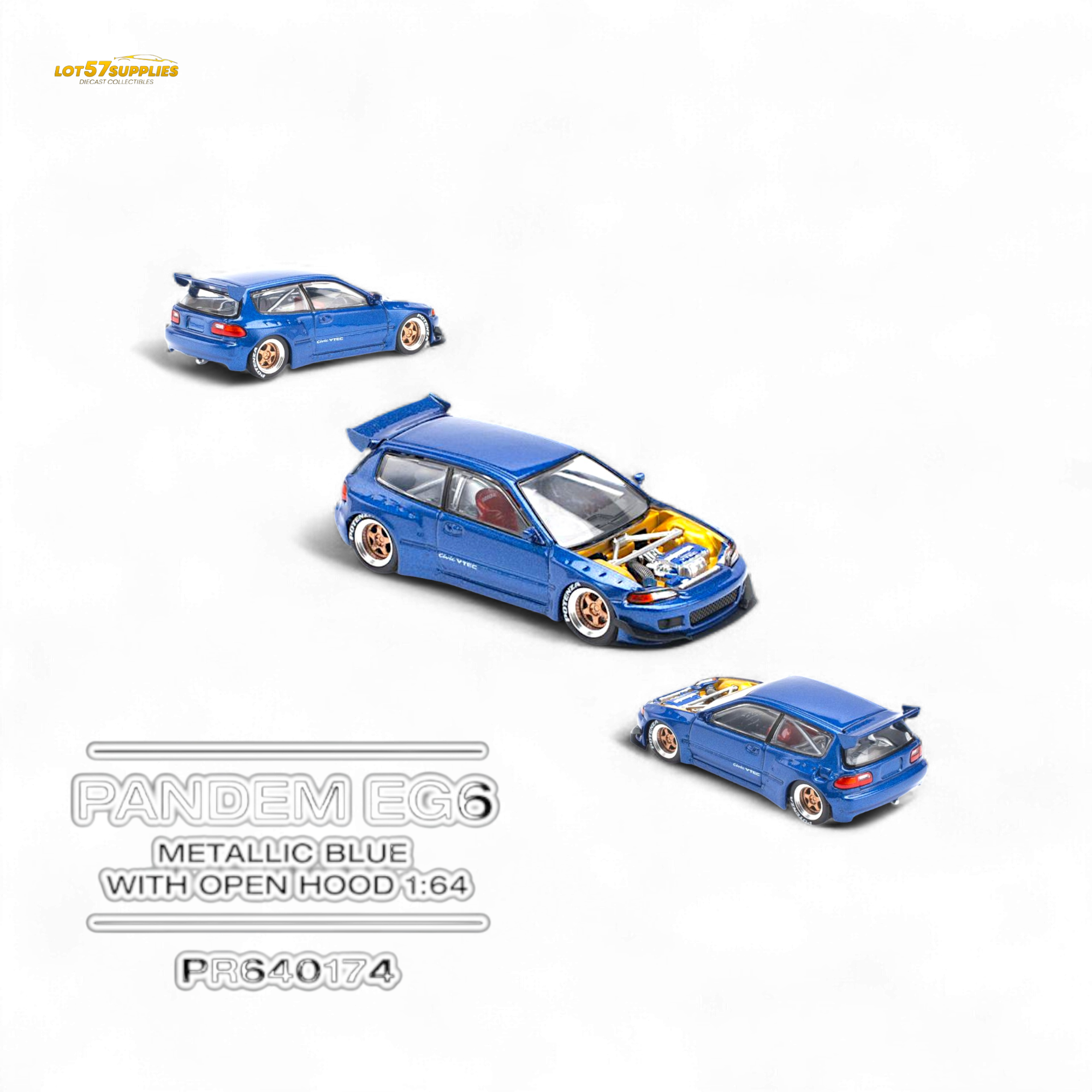 Pop Race Pandem Civic EG6 Metallic Blue 1:64