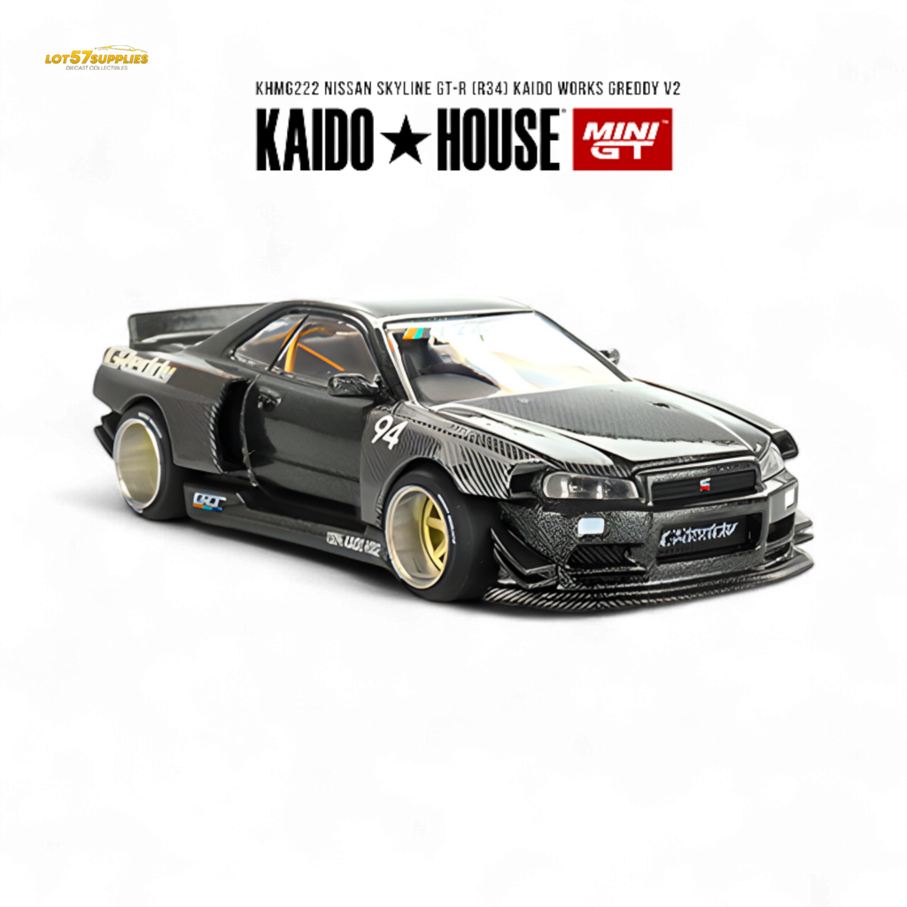 Kaido House x Mini GT Nissan Skyline GT-R R34 Kaido Works GReddy V2 1:64