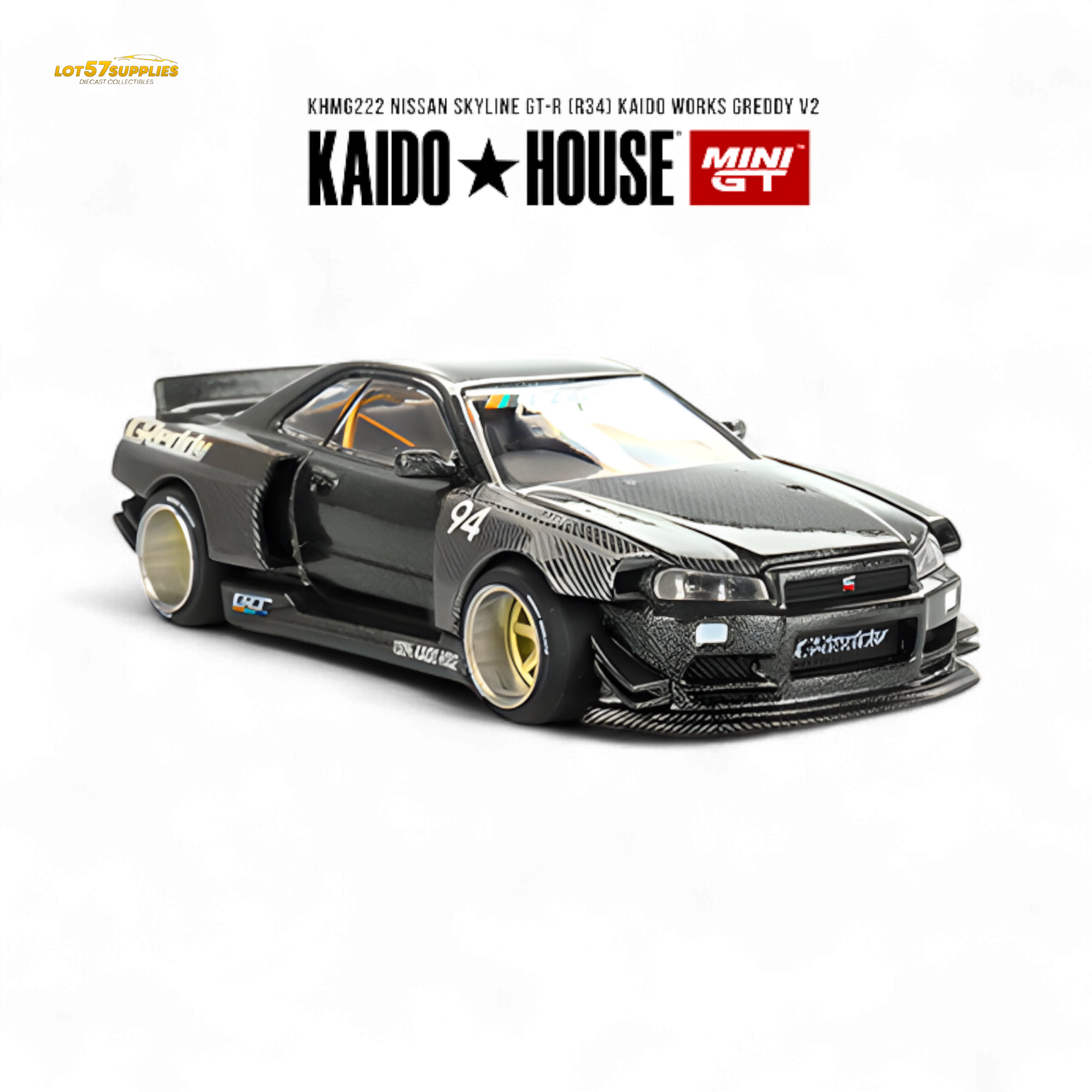 Kaido House x Mini GT Nissan Skyline GT-R R34 Kaido Works GReddy V2 1:64