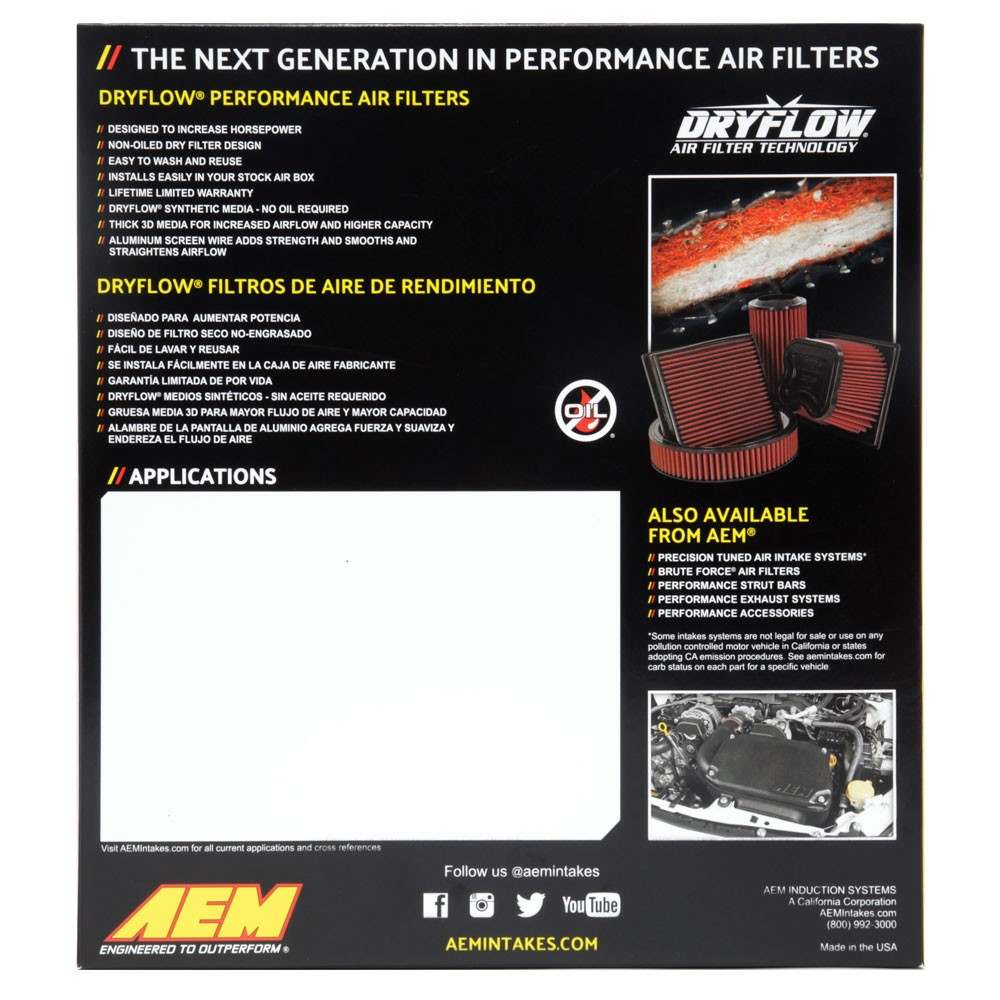 AEM Induction AEM DryFlow Air Filter for Volkswagen 96-05 Passat/Audi 94-03 A4/97-05 A6/Skoda 01-08 SuperB 28-20125