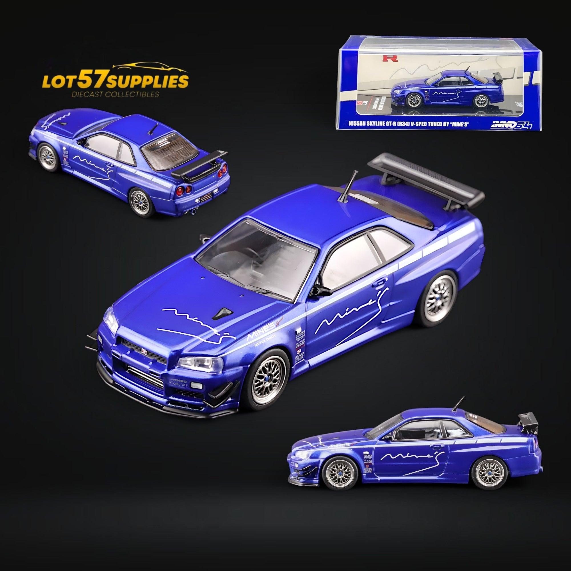INNO64 Nissan Skyline GT-R R34 V-SPEC MINE'S BLUE 1:64