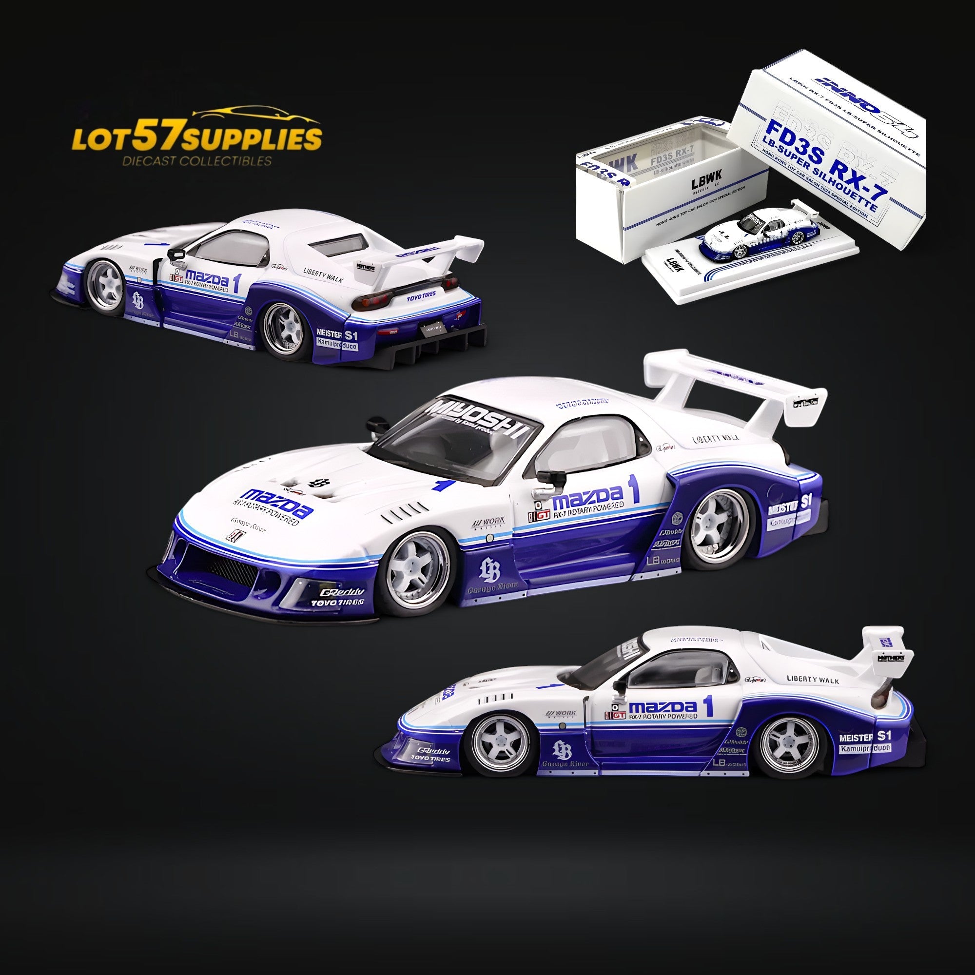 INNO64 Mazda RX-7 LBWK FD3S Blue-White 1:64