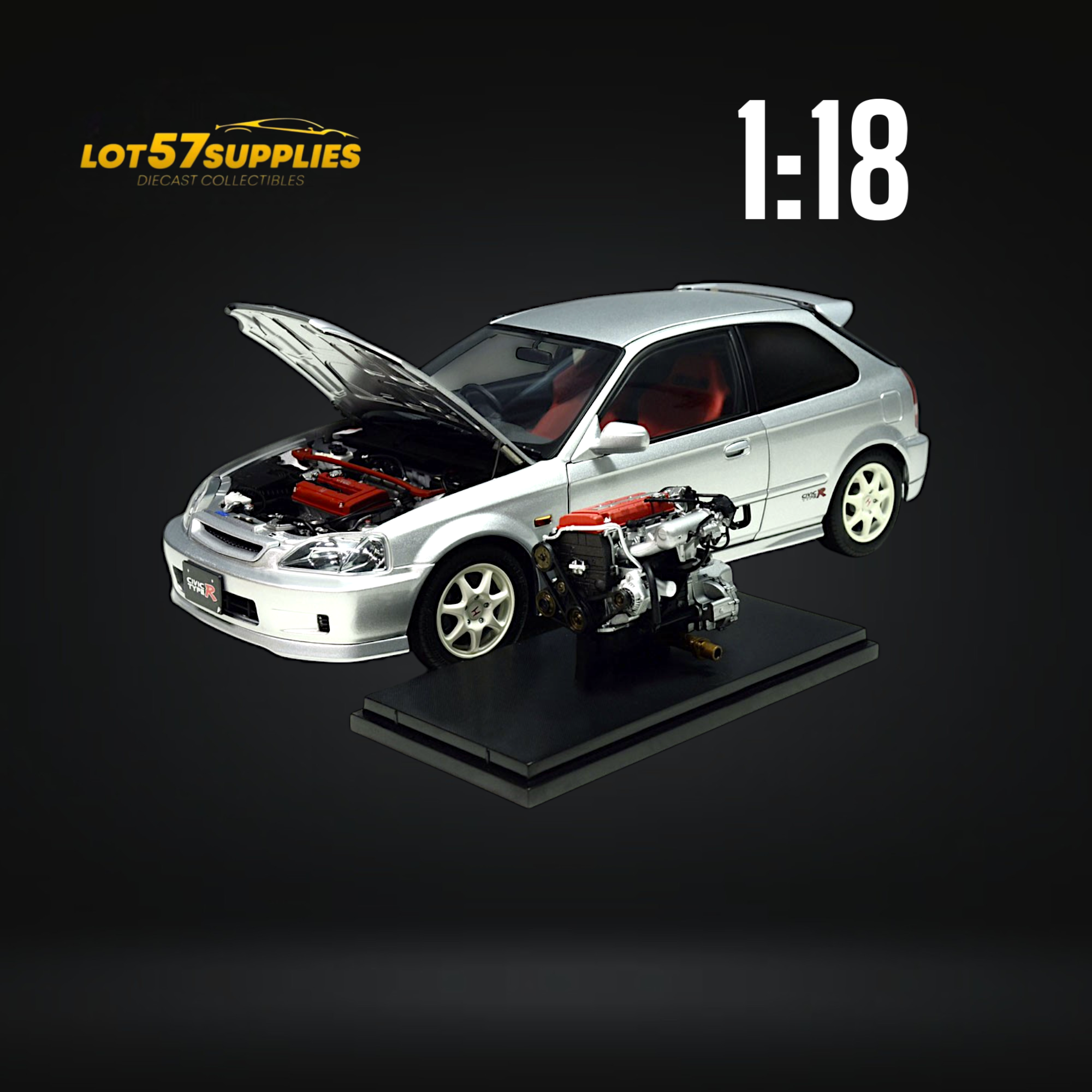 MOTORHELIX Honda Civic Type-R EK9 Silver 1:18