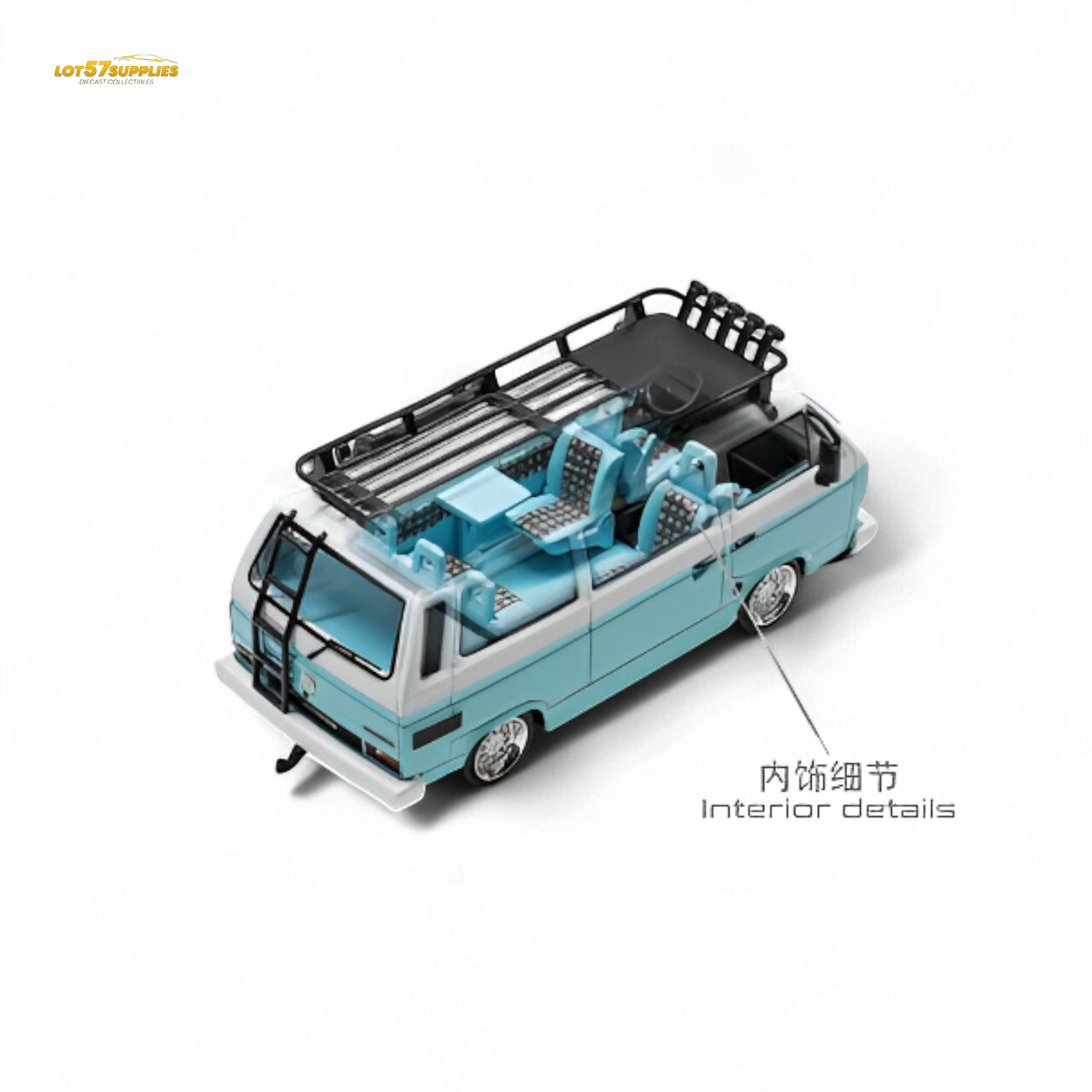 Mortal VW T3 Lowrider Van Tiff Blue + White 1:64