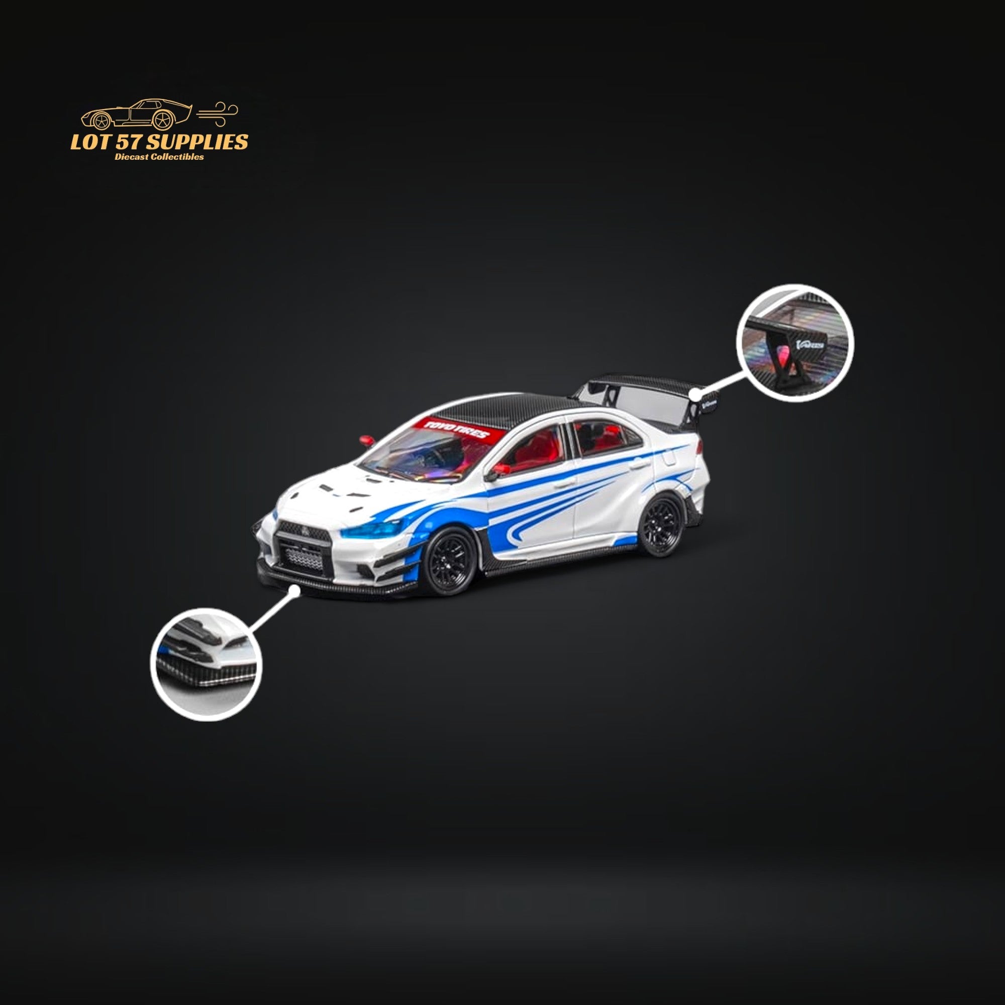 CM Model Mitsubishi Lancer Evolution X Varis White Blue Stripes 1:64