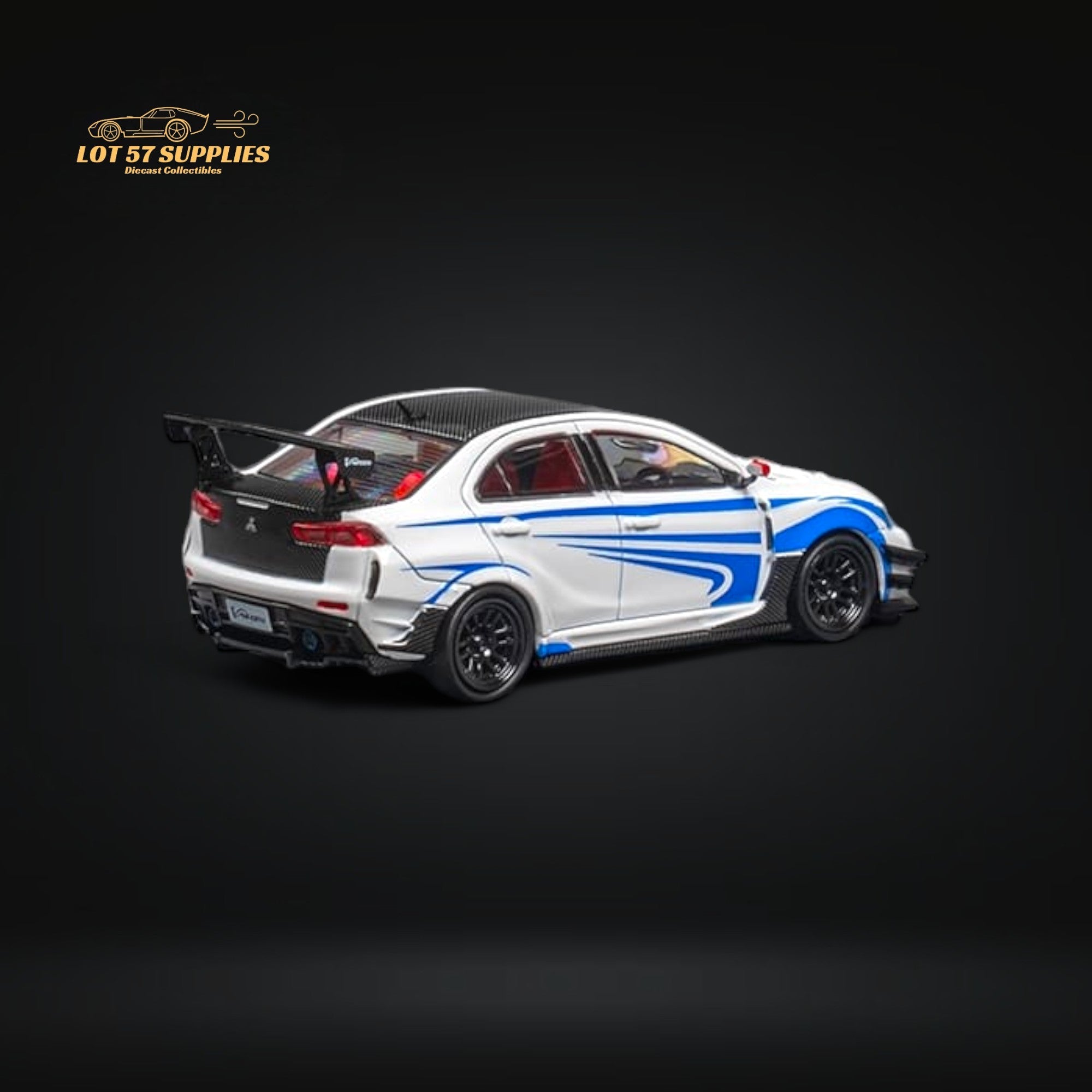 CM Model Mitsubishi Lancer Evolution X Varis White Blue Stripes 1:64