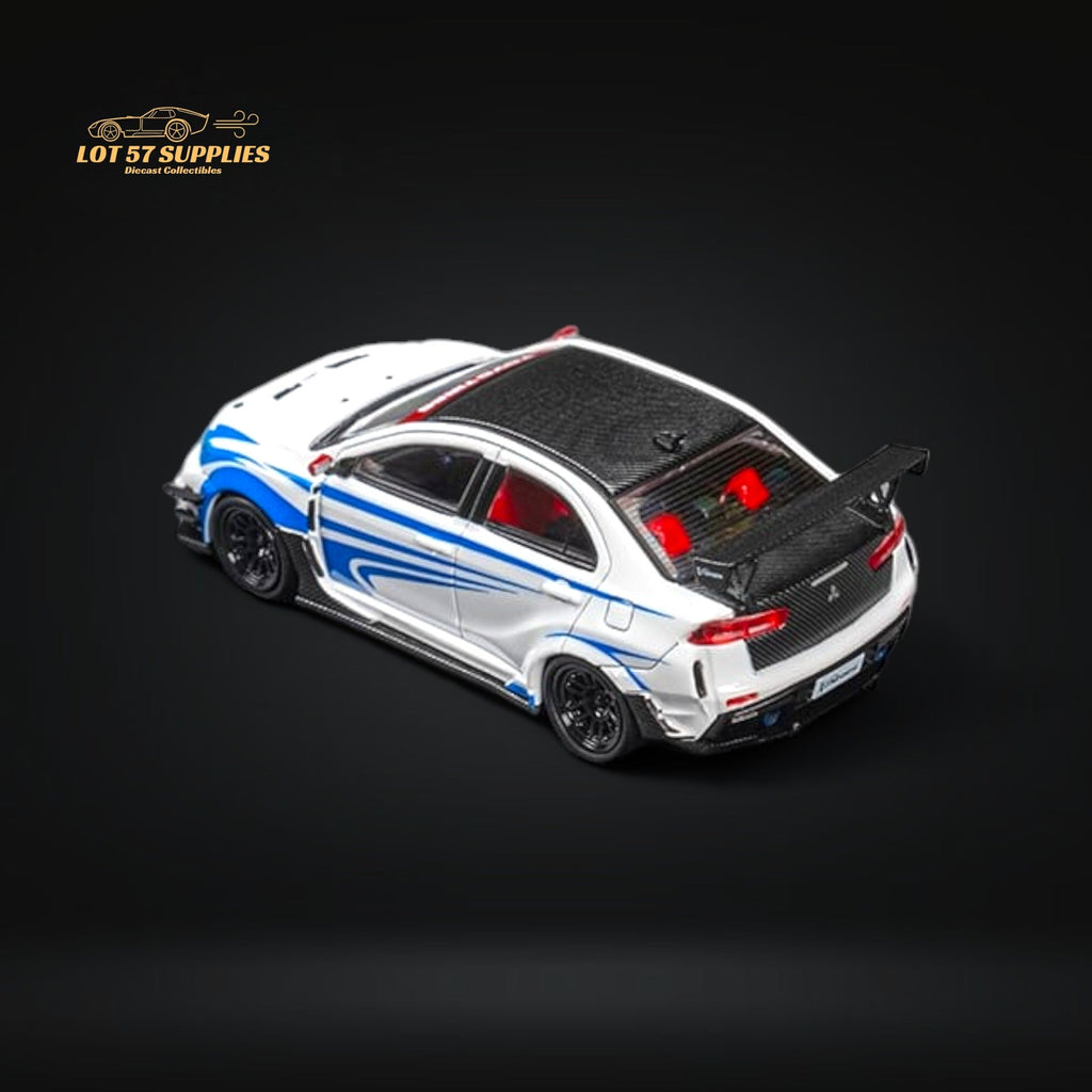 CM Model Mitsubishi Lancer Evolution X Varis White Blue Stripes 1:64