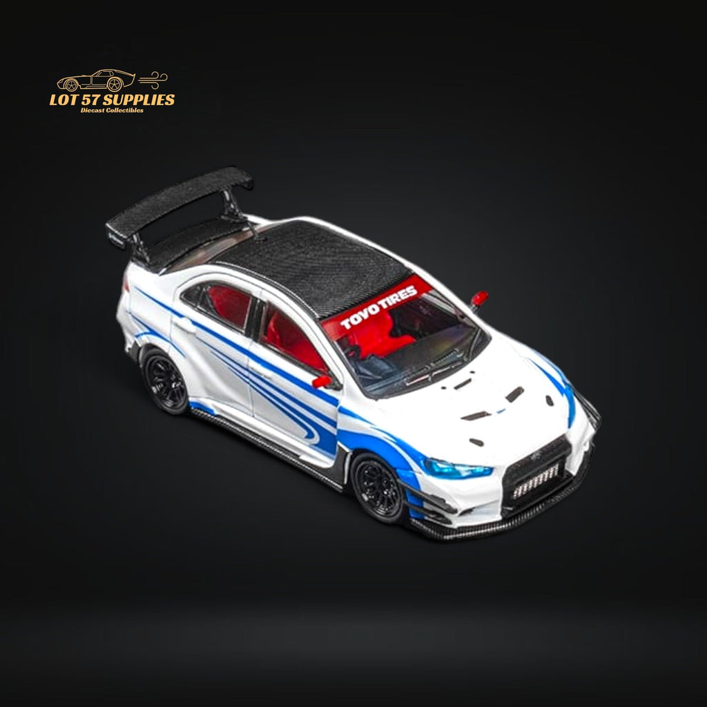 CM Model Mitsubishi Lancer Evolution X Varis White Blue Stripes 1:64