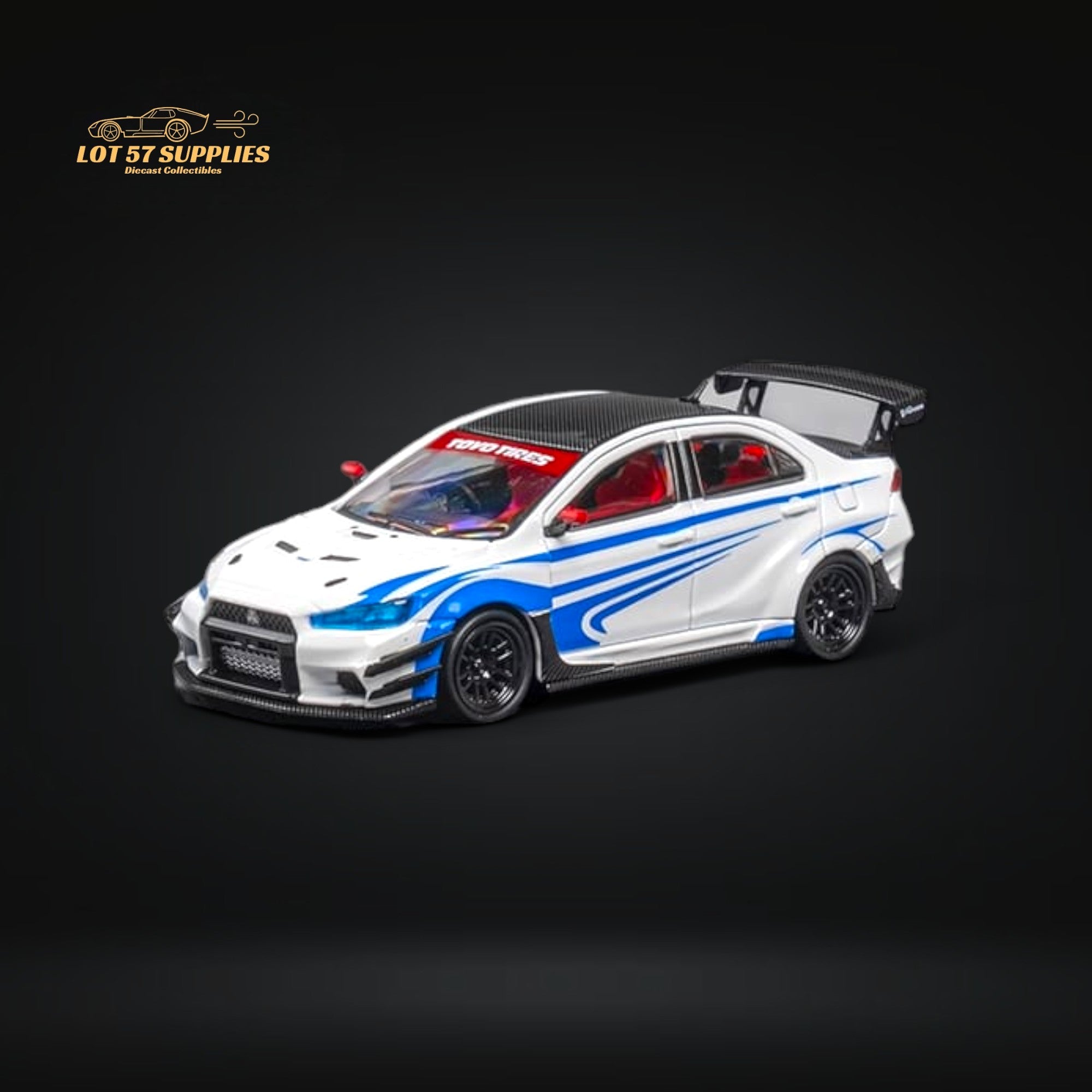 CM Model Mitsubishi Lancer Evolution X Varis White Blue Stripes 1:64