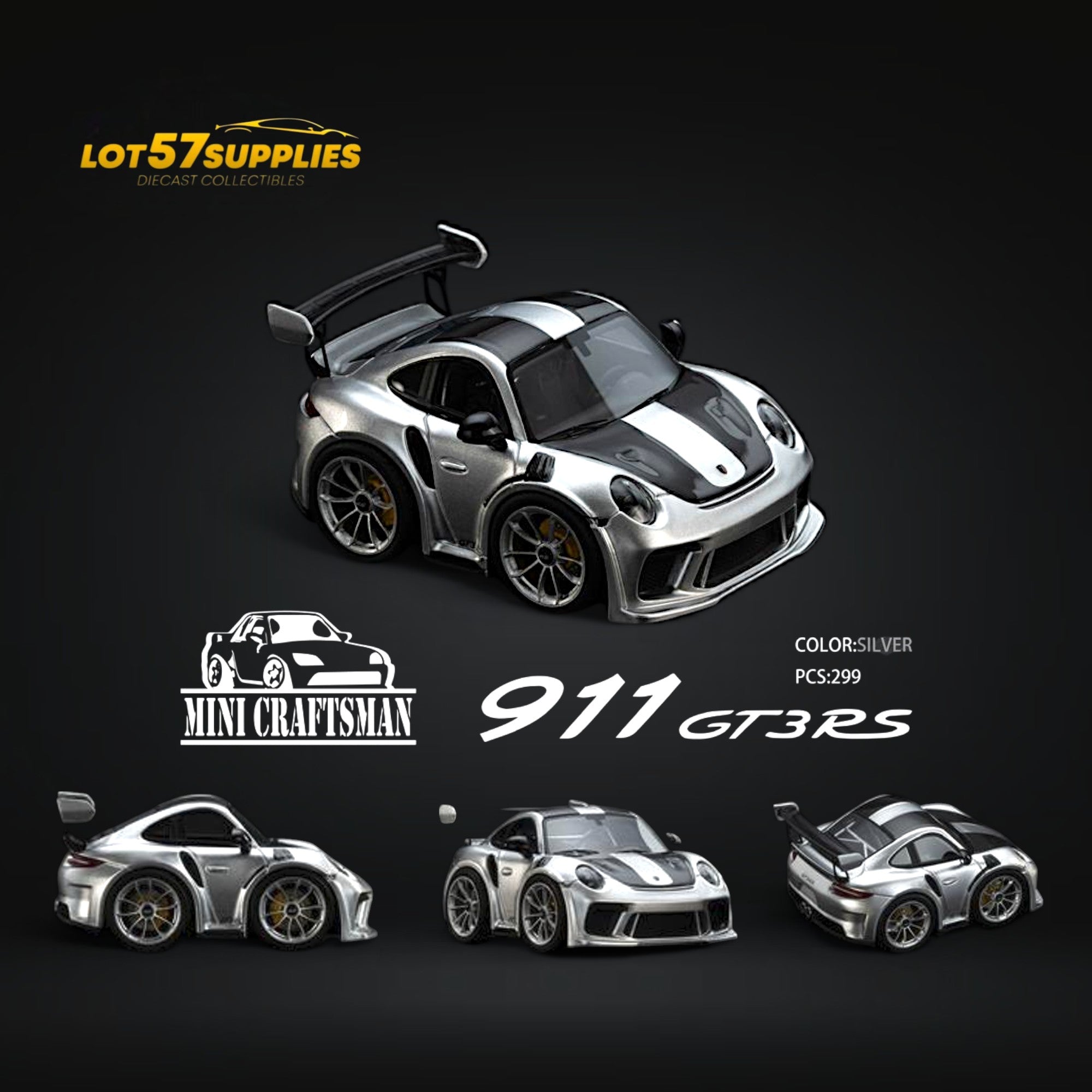 MiniCraftsman Porsche 911 GT3 RS Egg Cart Silver 1:64