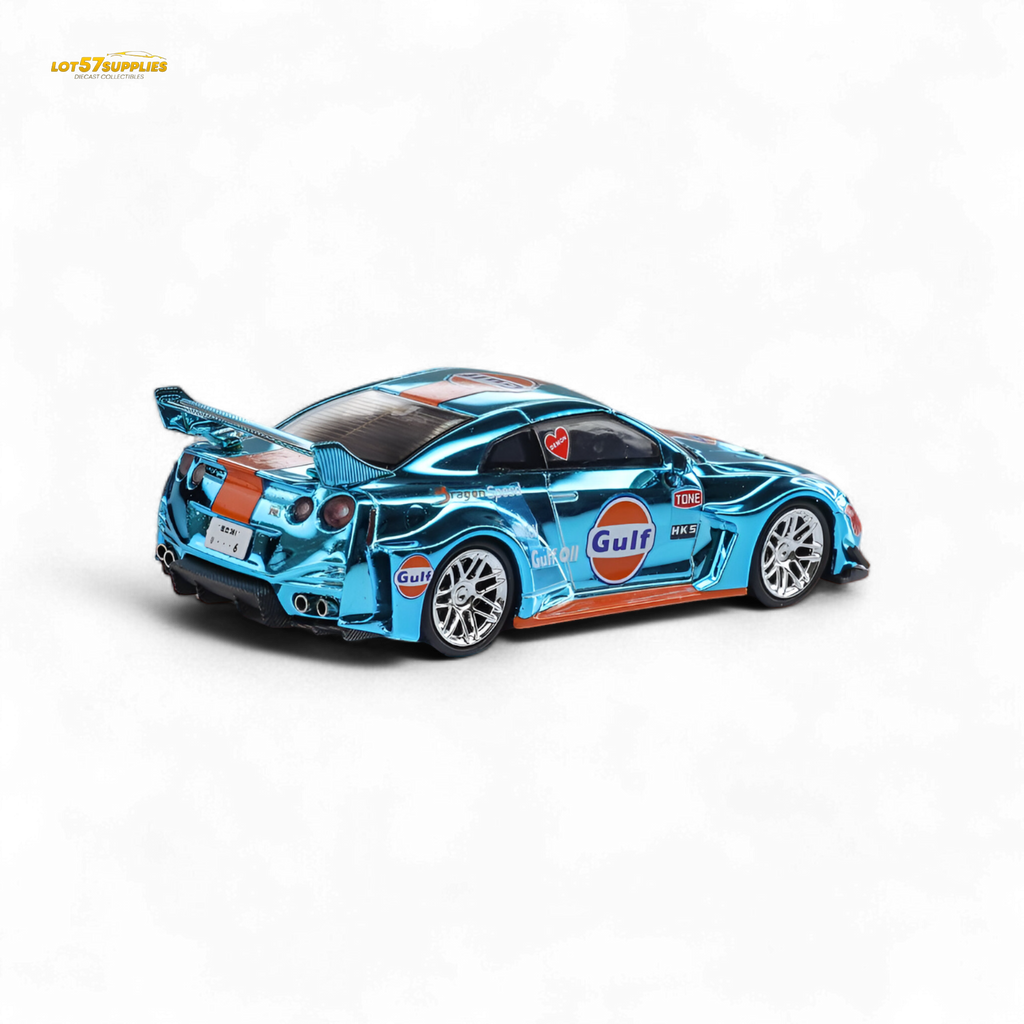DEMON KING Auto LBWK Nissan GT-R R35 Chrome Gulf 1:64