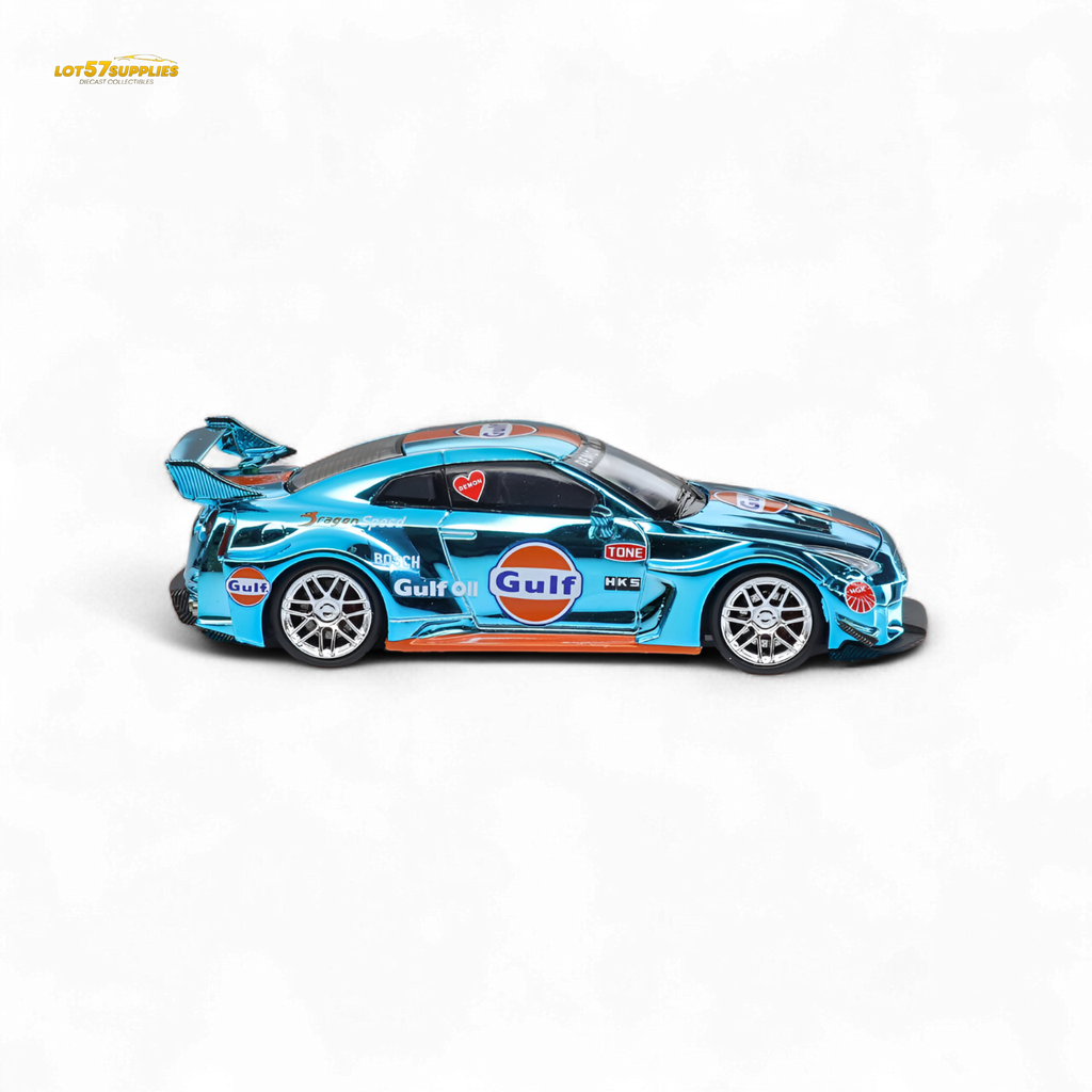DEMON KING Auto LBWK Nissan GT-R R35 Chrome Gulf 1:64