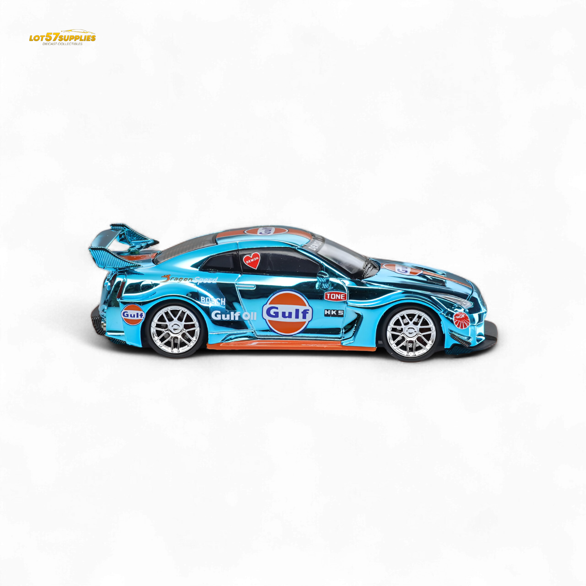 DEMON KING Auto LBWK Nissan GT-R R35 Chrome Gulf 1:64