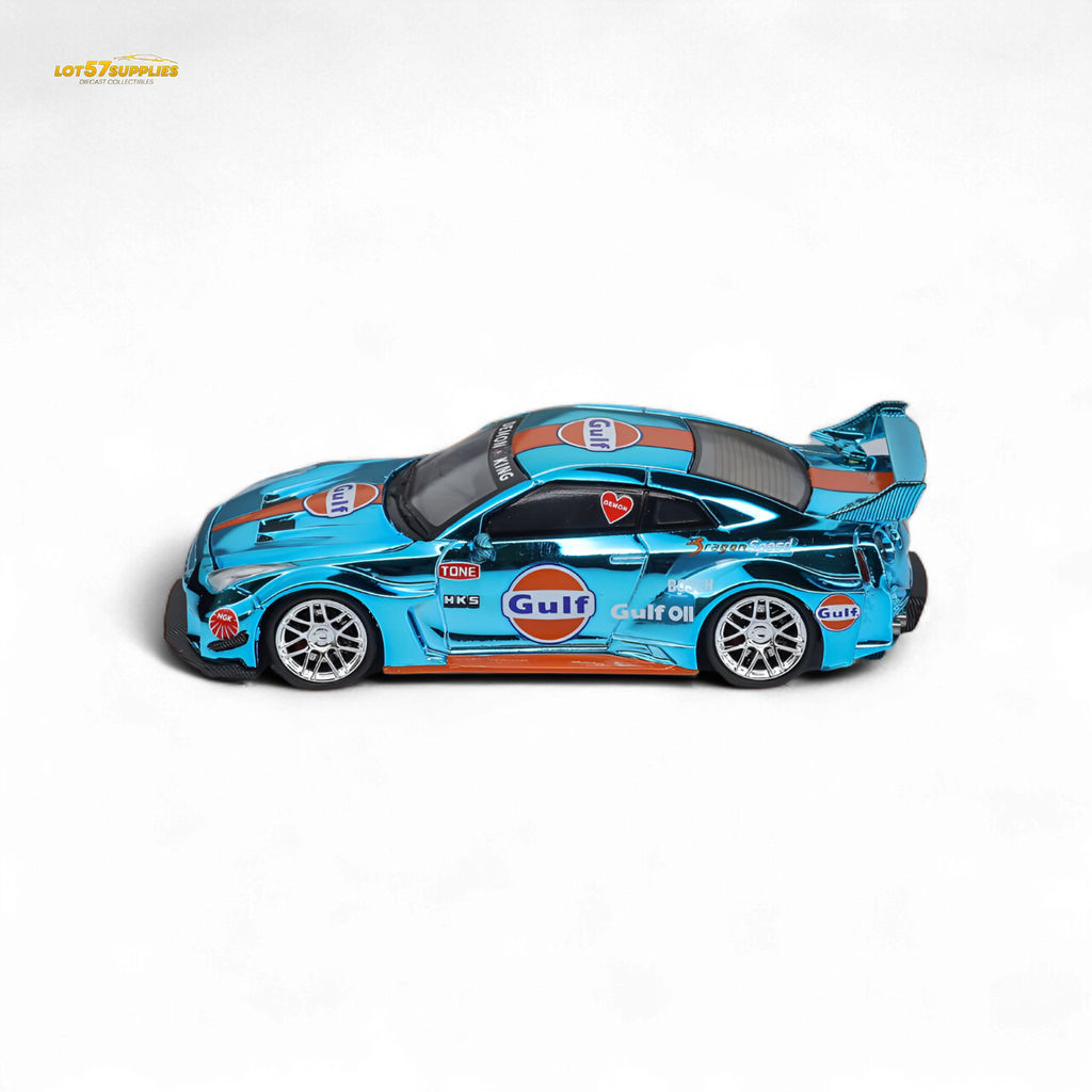 DEMON KING Auto LBWK Nissan GT-R R35 Chrome Gulf 1:64