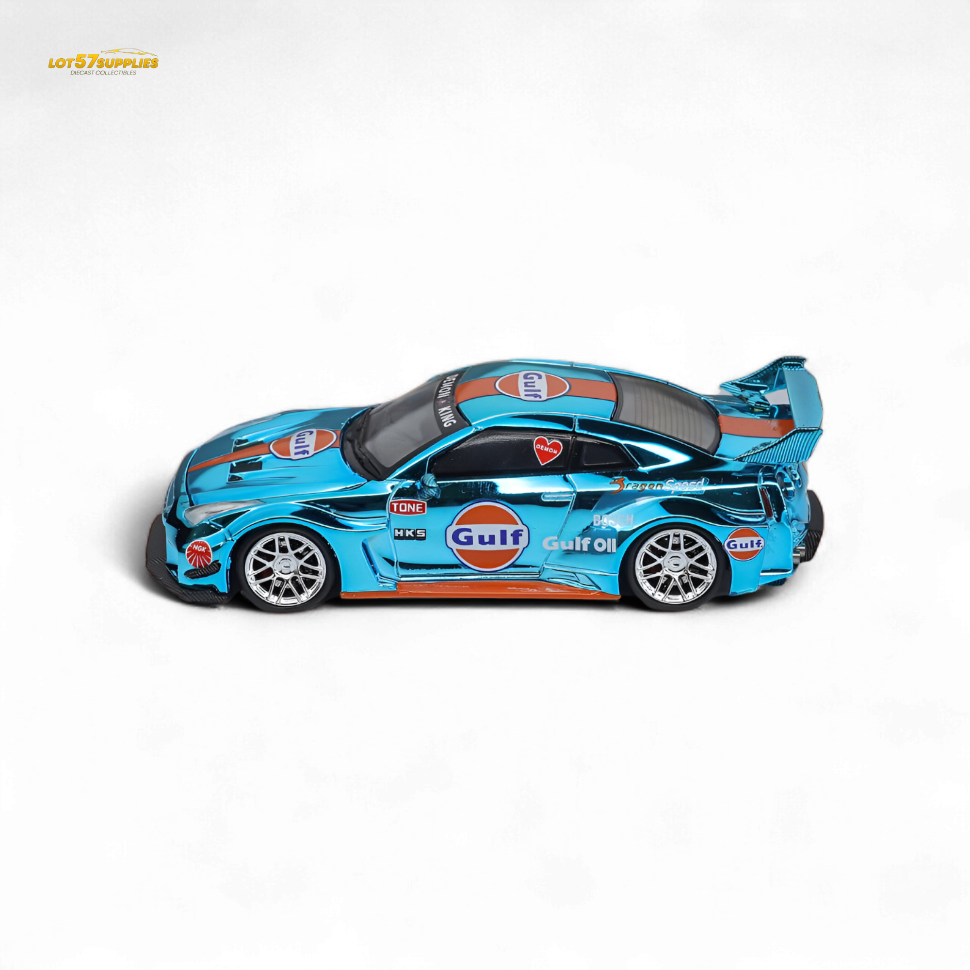 DEMON KING Auto LBWK Nissan GT-R R35 Chrome Gulf 1:64