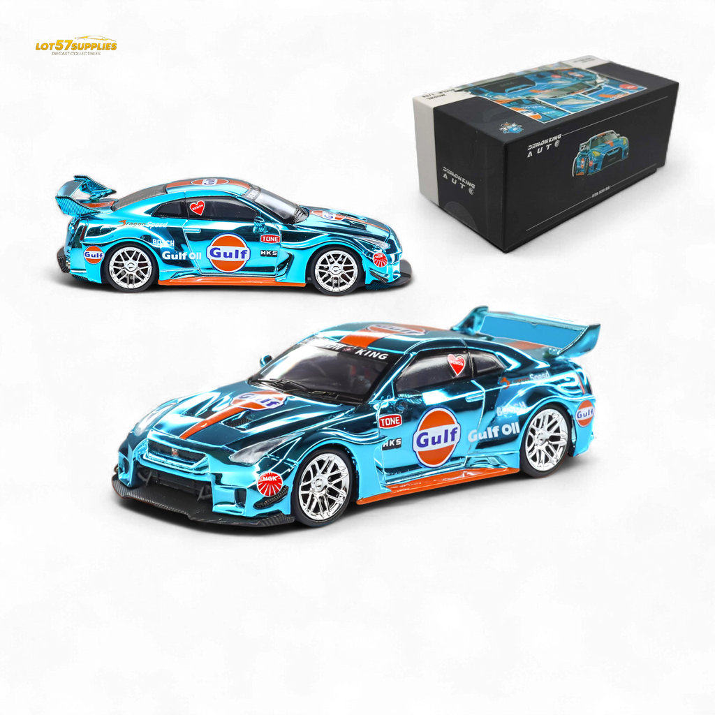 DEMON KING Auto LBWK Nissan GT-R R35 Chrome Gulf 1:64