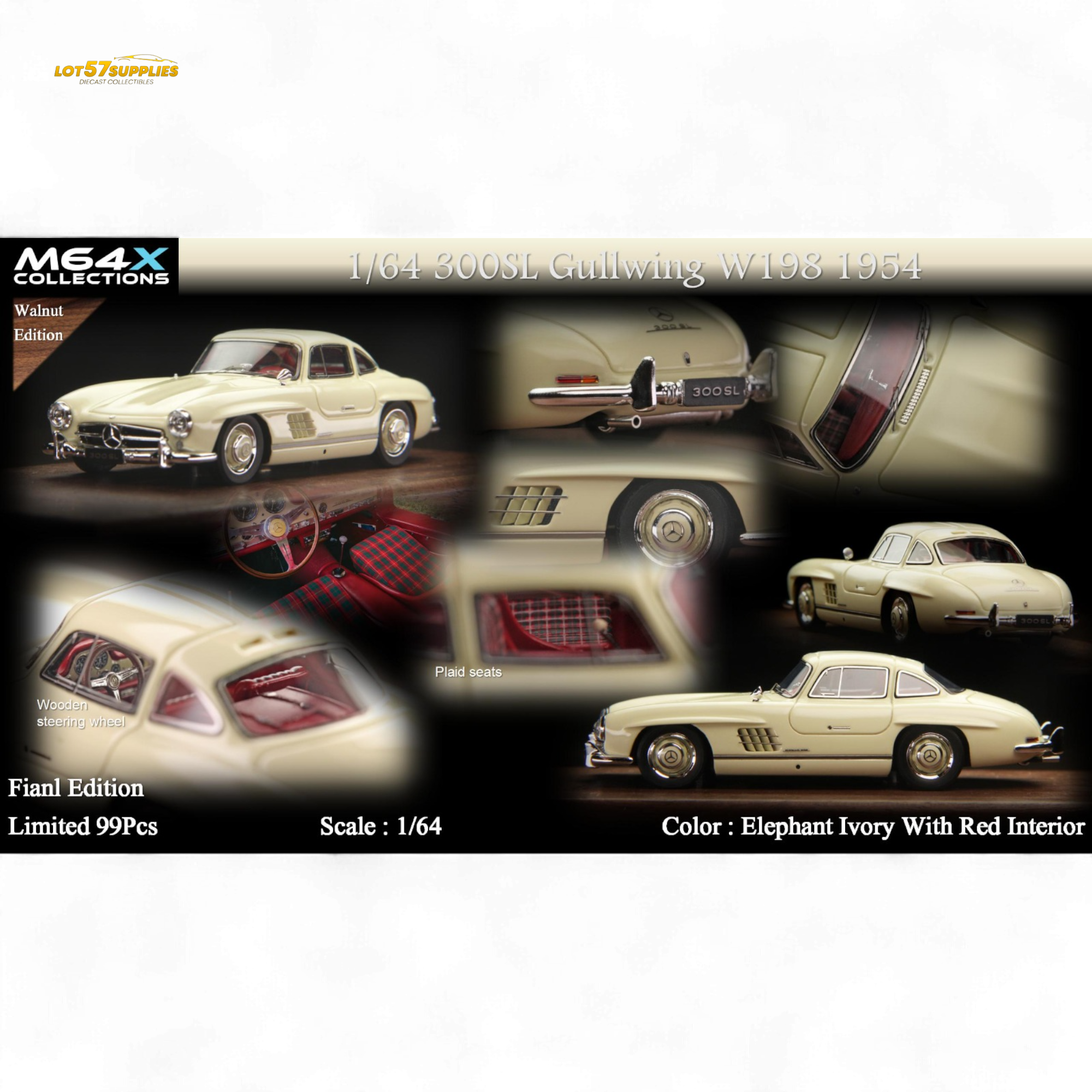 M64X Mercedes-Benz 300SL W198 1954 Final Edition Elephant Ivory 1:64