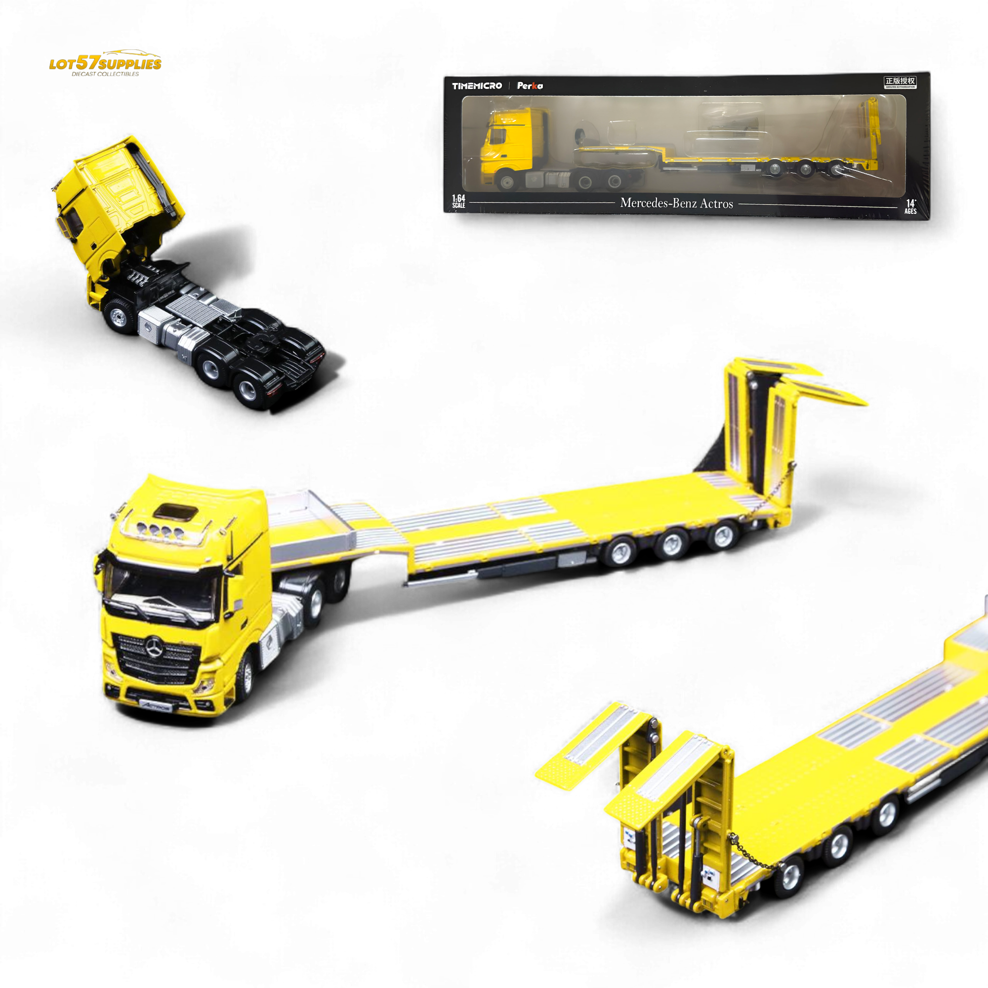 TimeMicro & Perka BENZ FLATBED TRANSPORT VEHICLE Yellow 1:64