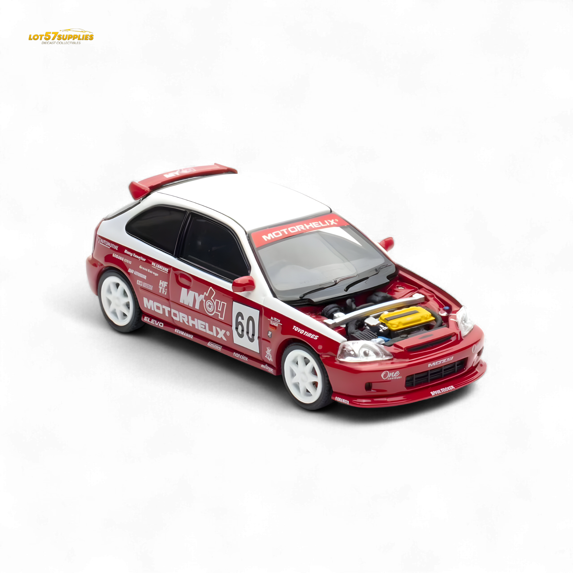 MOTORHELIX Honda Civic EK9 White Red 1:64