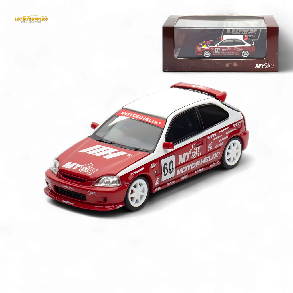 MOTORHELIX Honda Civic EK9 White Red 1:64