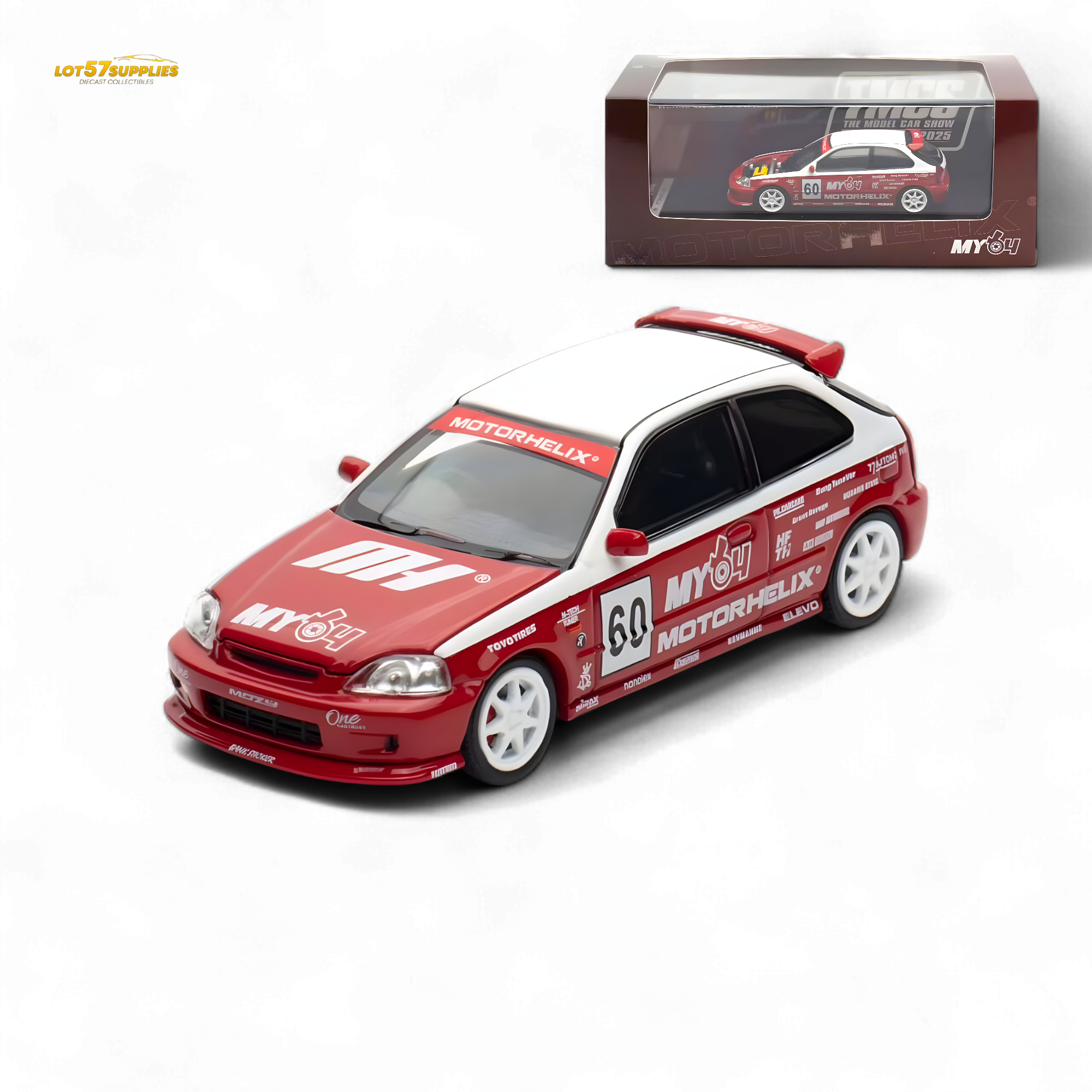 MOTORHELIX Honda Civic EK9 White Red 1:64
