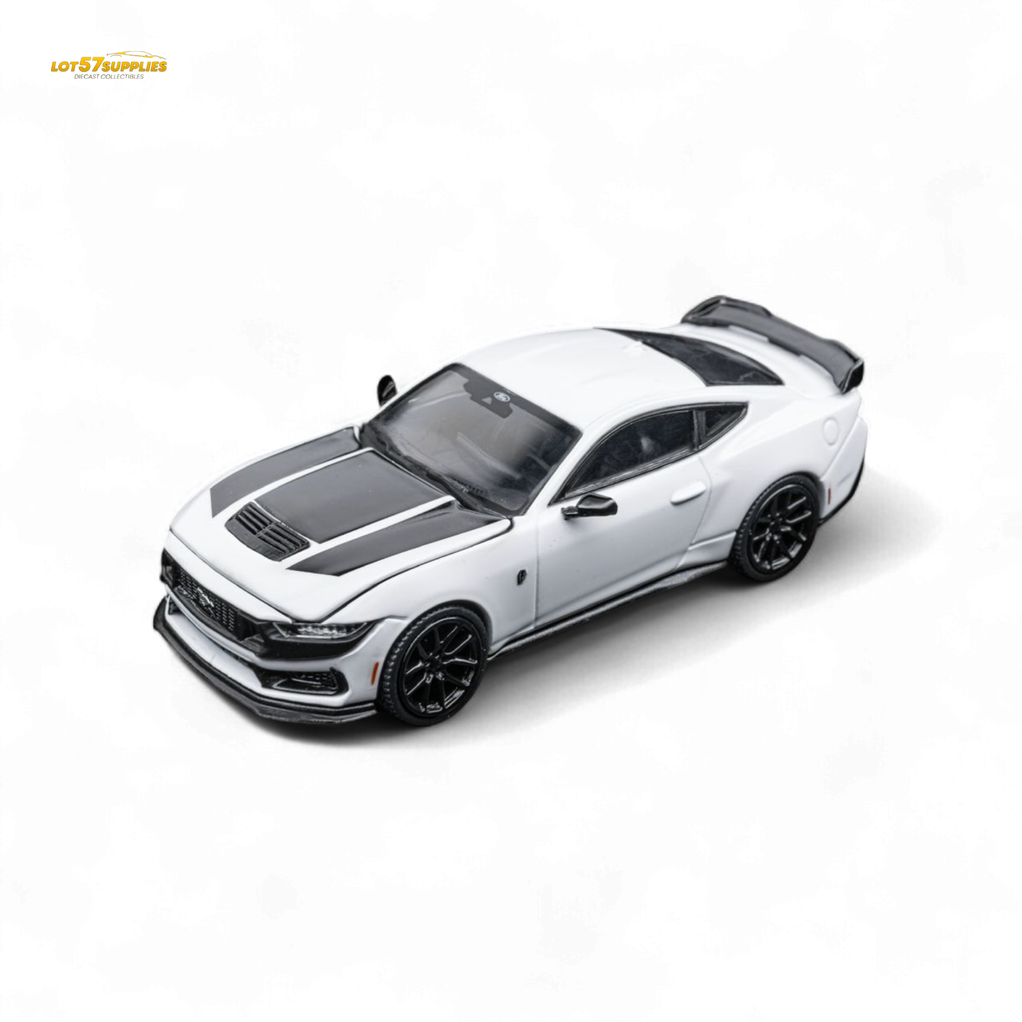 DCM Mustang Dark Horse - Crystal White - Black Wheels 1:64