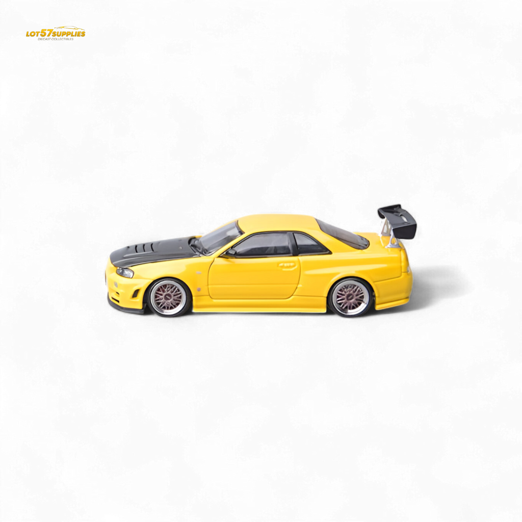 Focal Horizon Nissan Skyline GT-R R34 Z-Tune Carbon-Hood Version Yellow 1:64