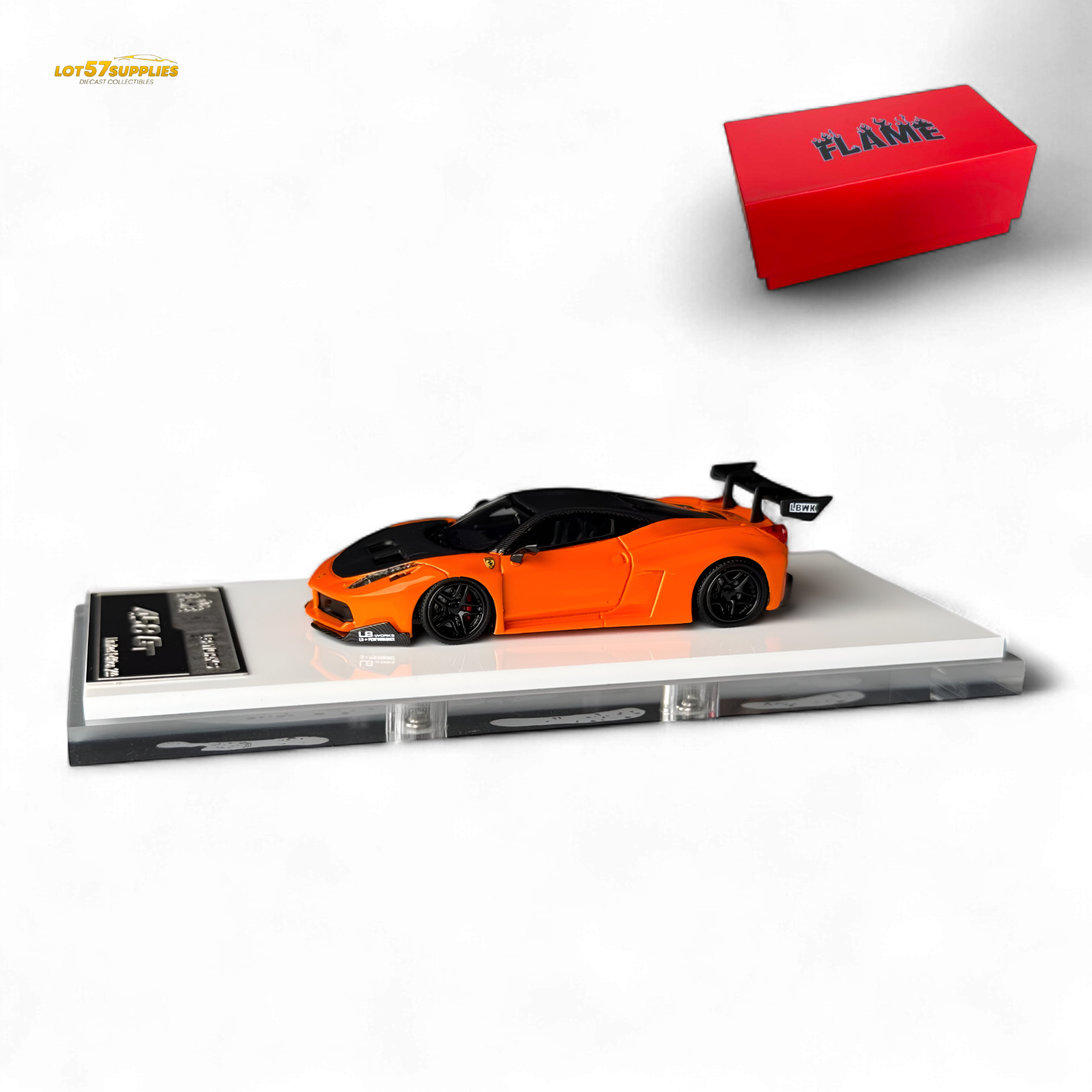 Flame Ferrari 458 LB Wide-Body Pearl Orange 1:64