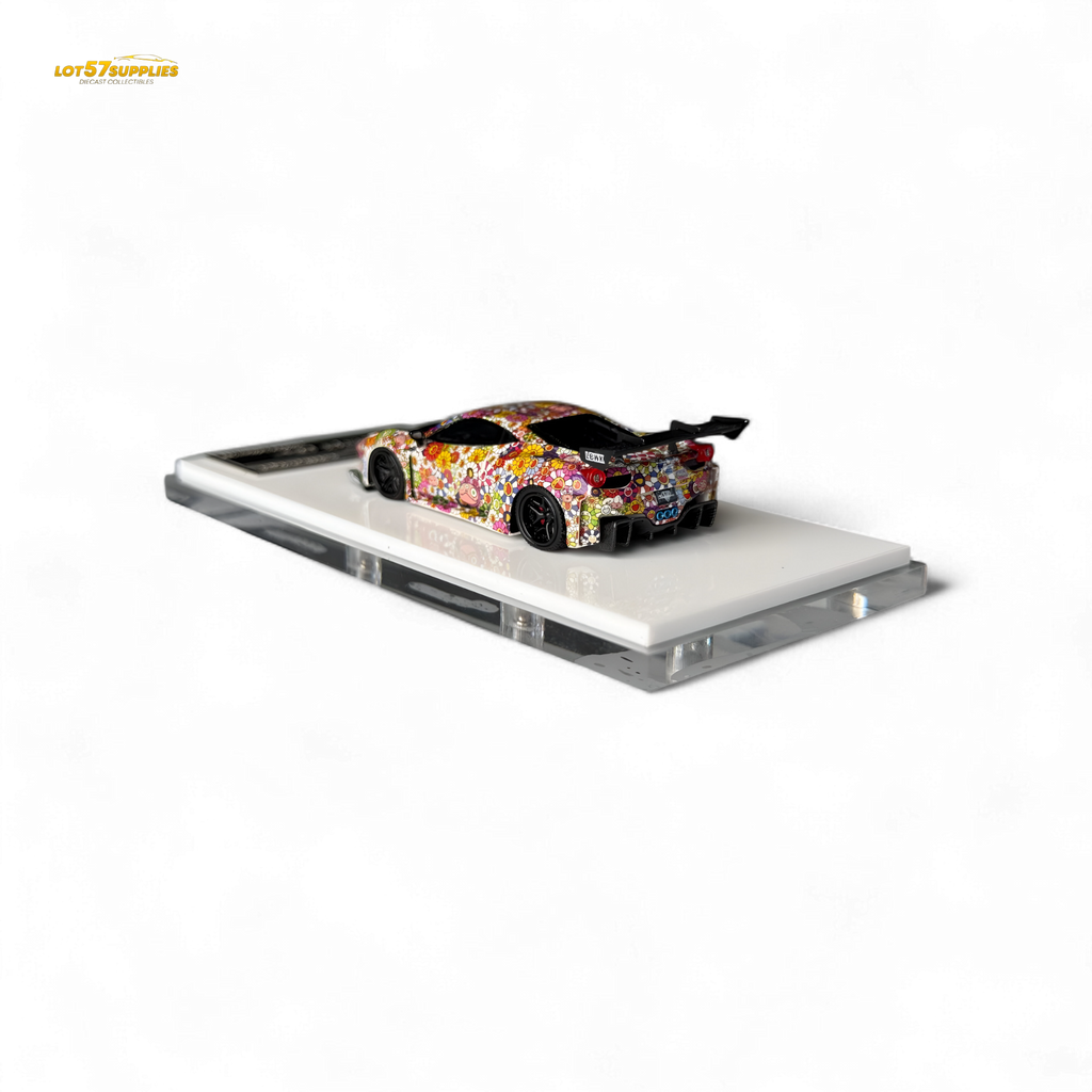 Flame Ferrari 458 GT LB Wide-Body - Takashi Murakami Flower Livery - Glows in dark 1:64 Resin