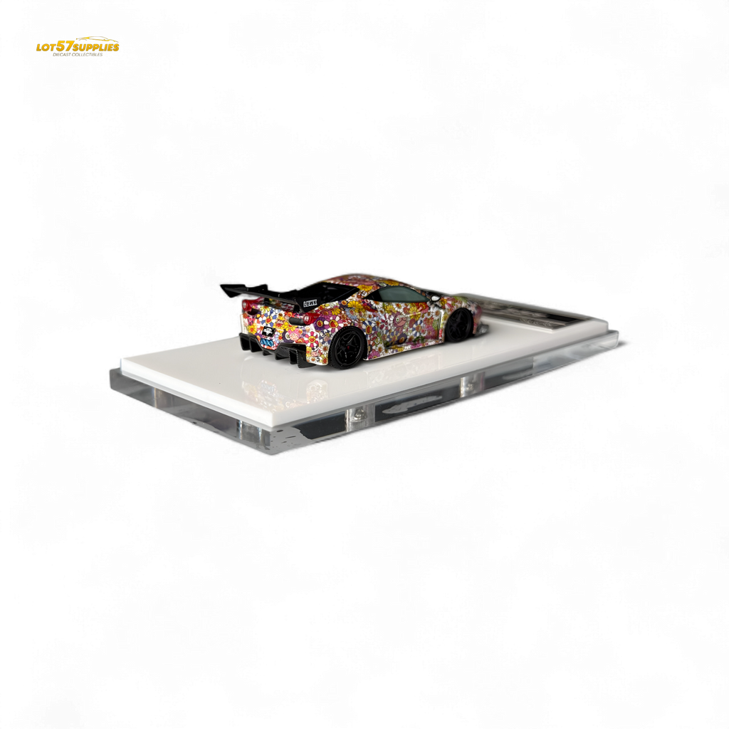 Flame Ferrari 458 GT LB Wide-Body - Takashi Murakami Flower Livery - Glows in dark 1:64 Resin