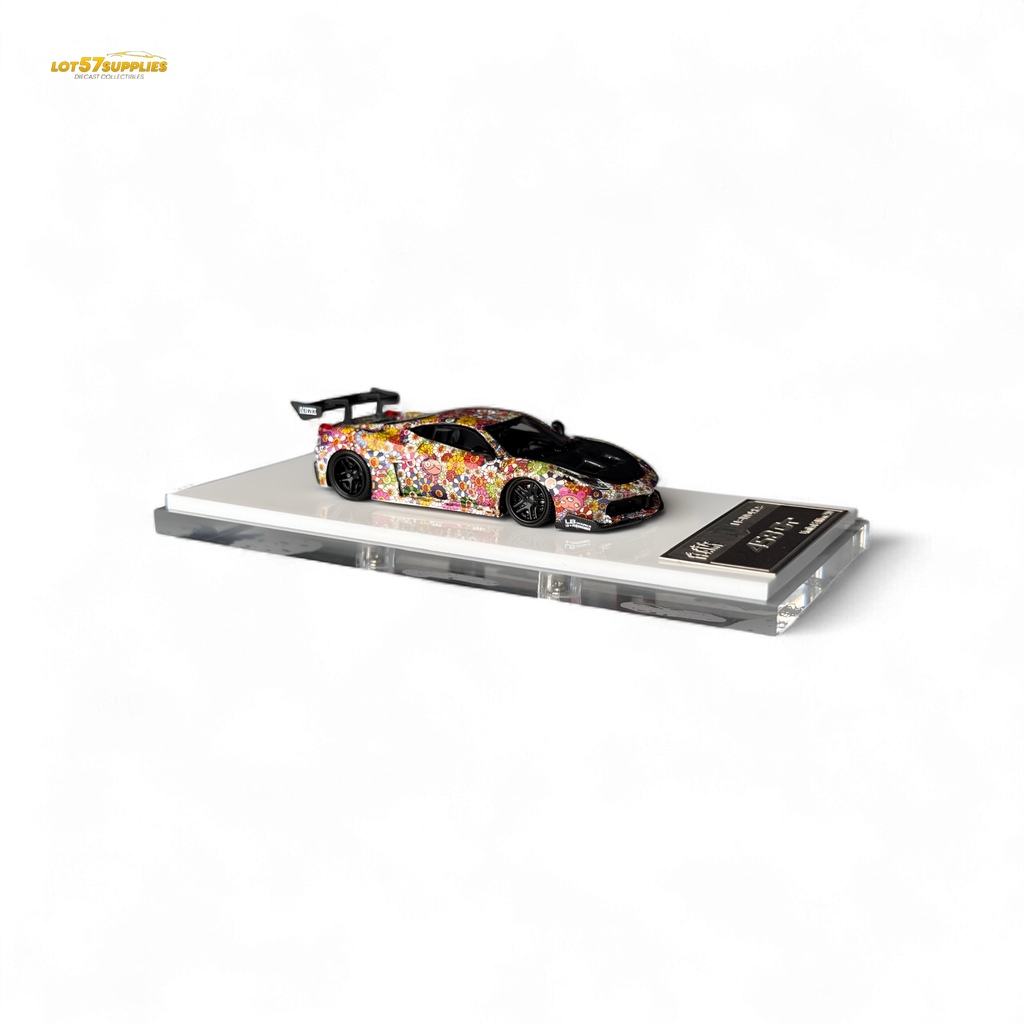 Flame Ferrari 458 GT LB Wide-Body - Takashi Murakami Flower Livery - Glows in dark 1:64 Resin