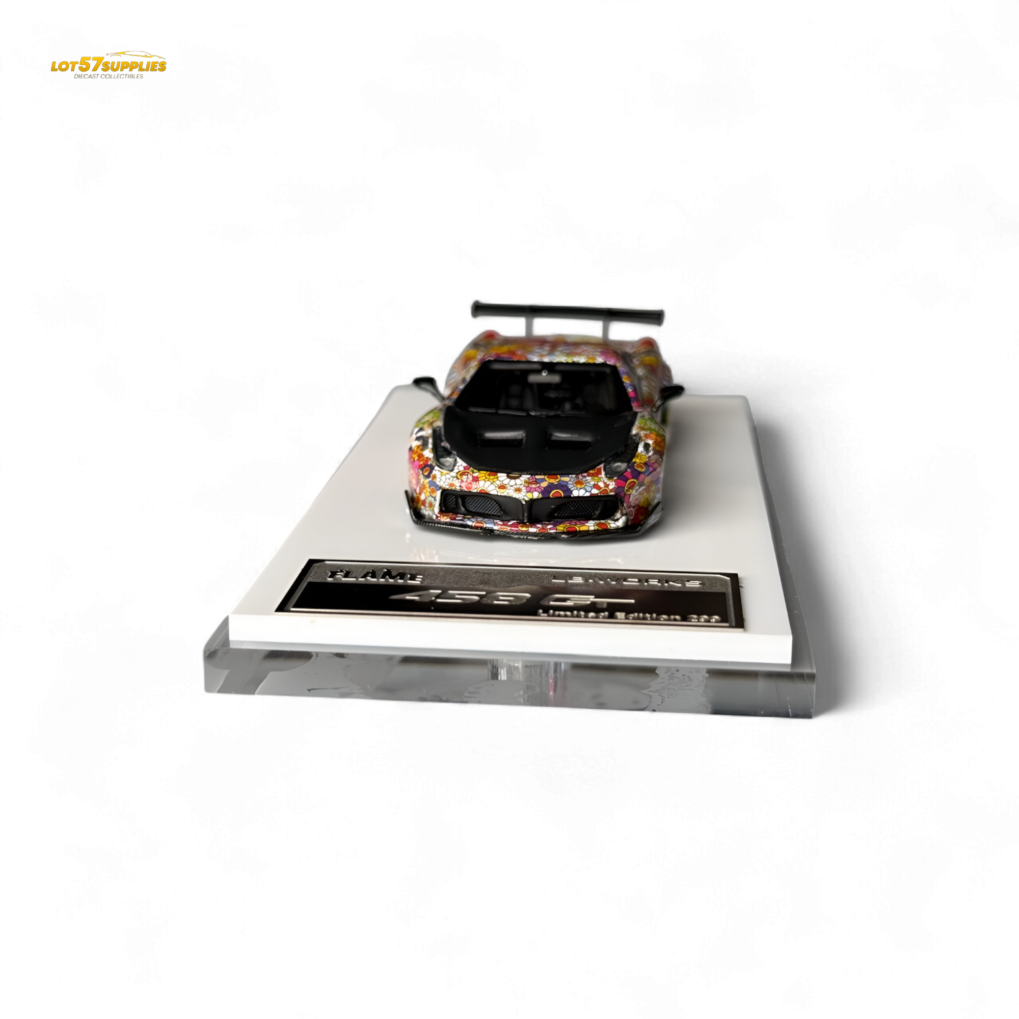 Flame Ferrari 458 GT LB Wide-Body - Takashi Murakami Flower Livery - Glows in dark 1:64 Resin
