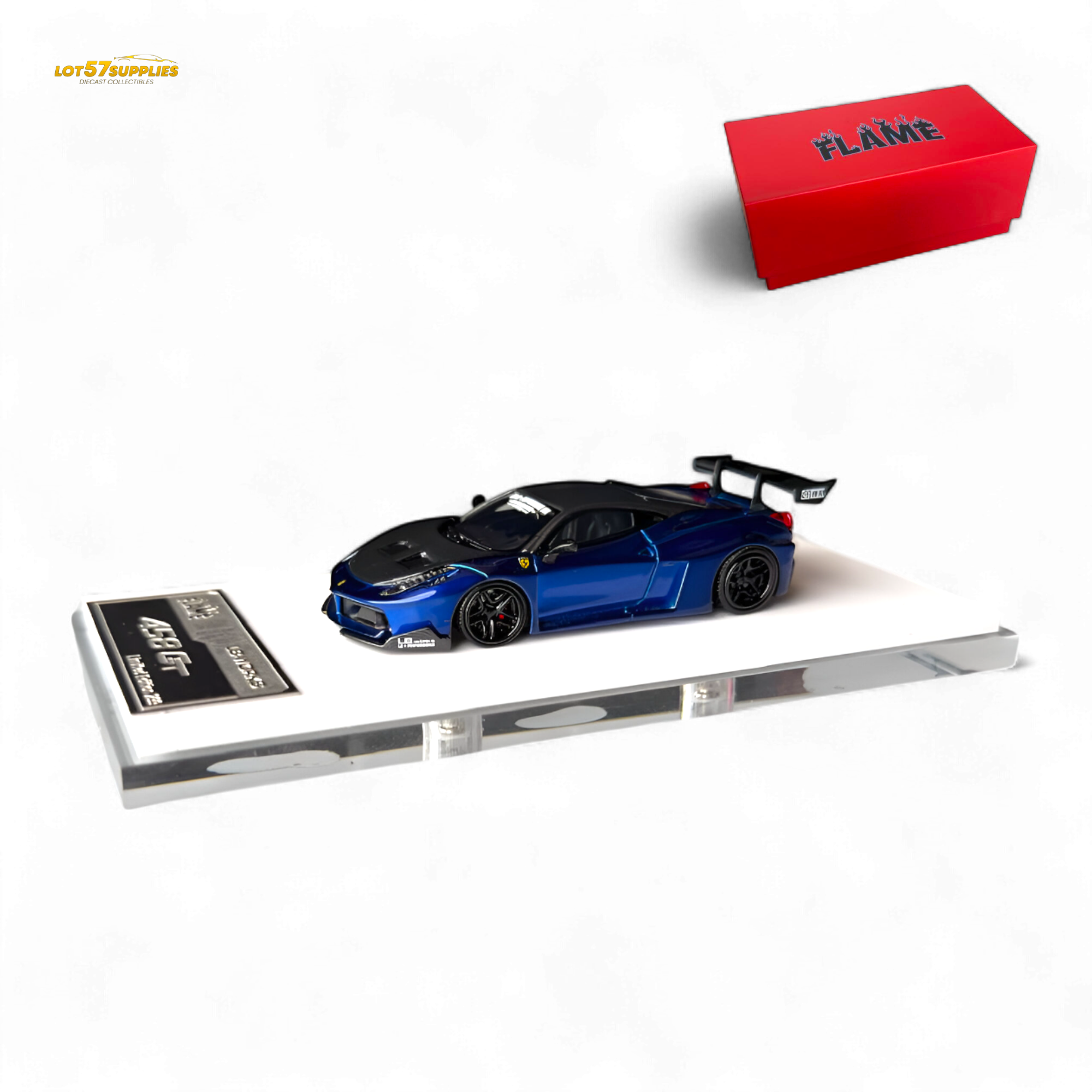 Flame Supercar LB458GT - Metallic Blue 1:64 Resin