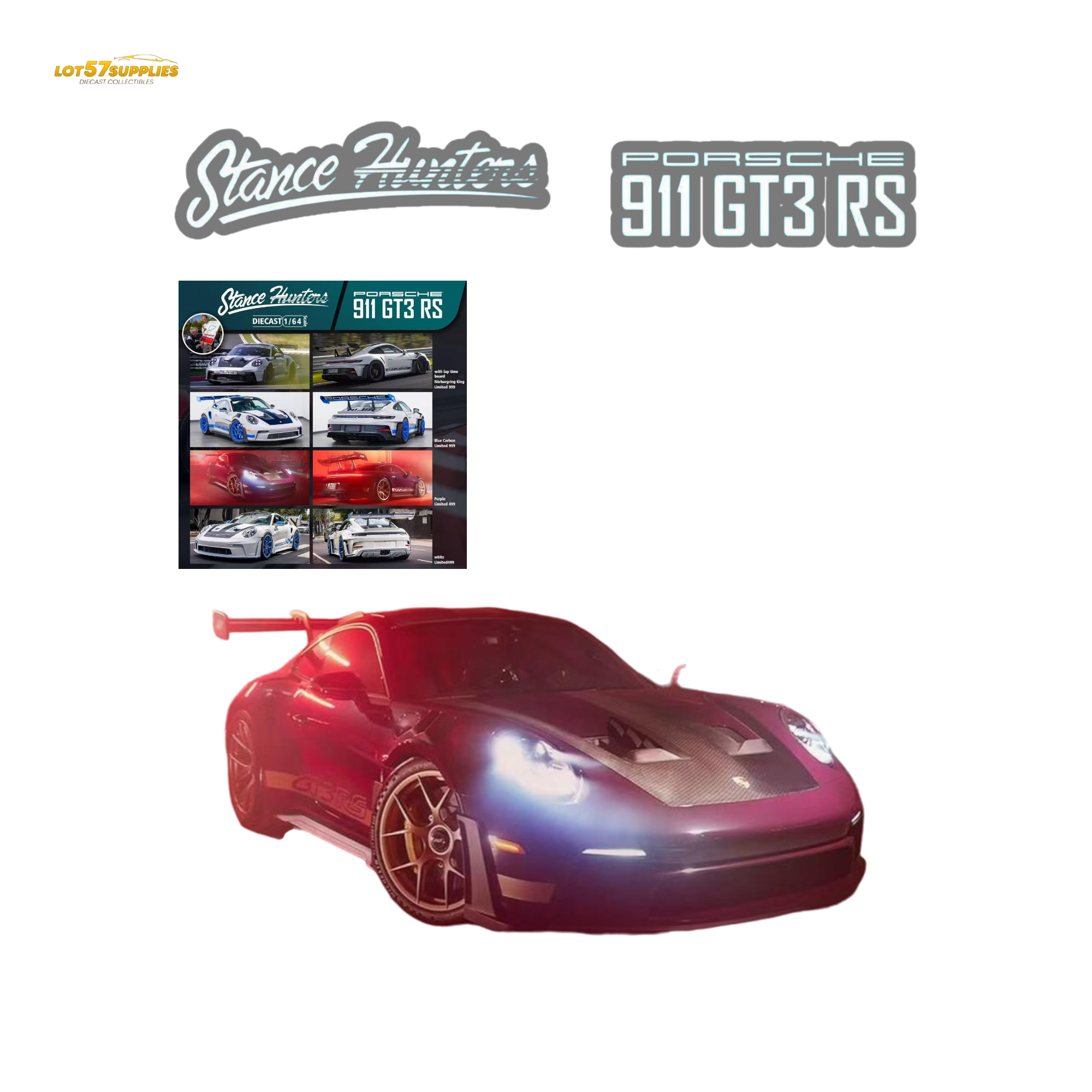 (Pre-Order) Stance Hunters Porsche 911 GT3 RS Purple 1:64