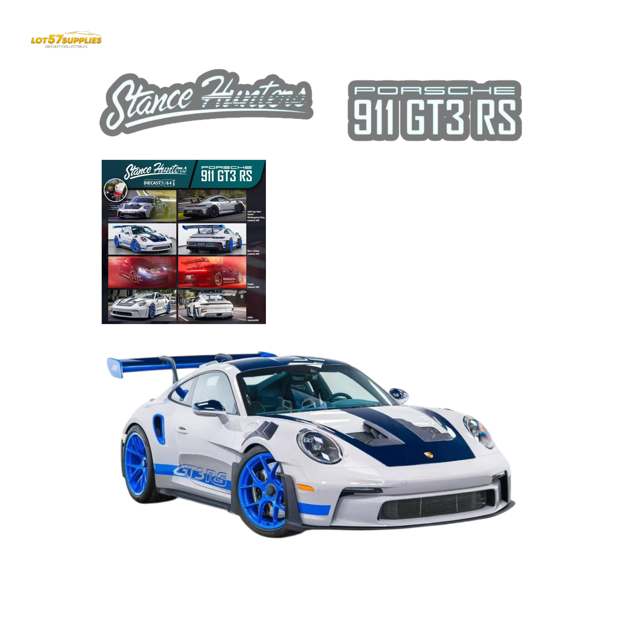 (Pre-Order) Stance Hunters Porsche 911 GT3 RS Blue Carbon 1:64
