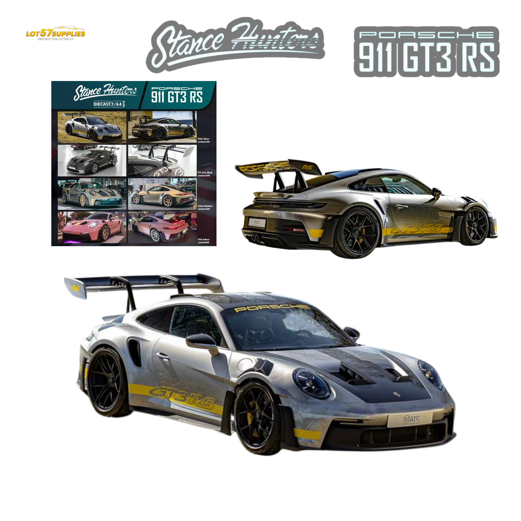 (Pre-Order) Stance Hunters Porsche 911 GT3 RS 992 Polar Silver 1:64
