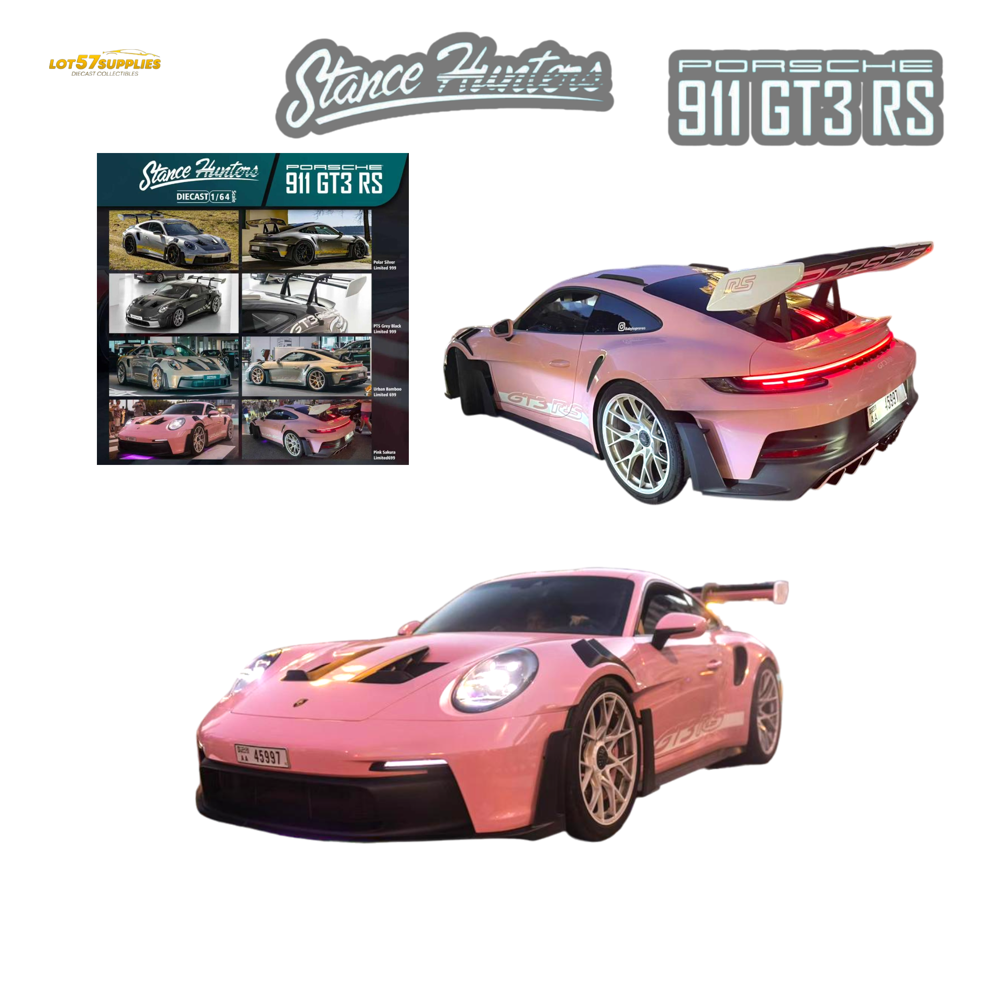 (Pre-Order) Stance Hunters Porsche 911 GT3 RS (992) Pink Sakura 1:64