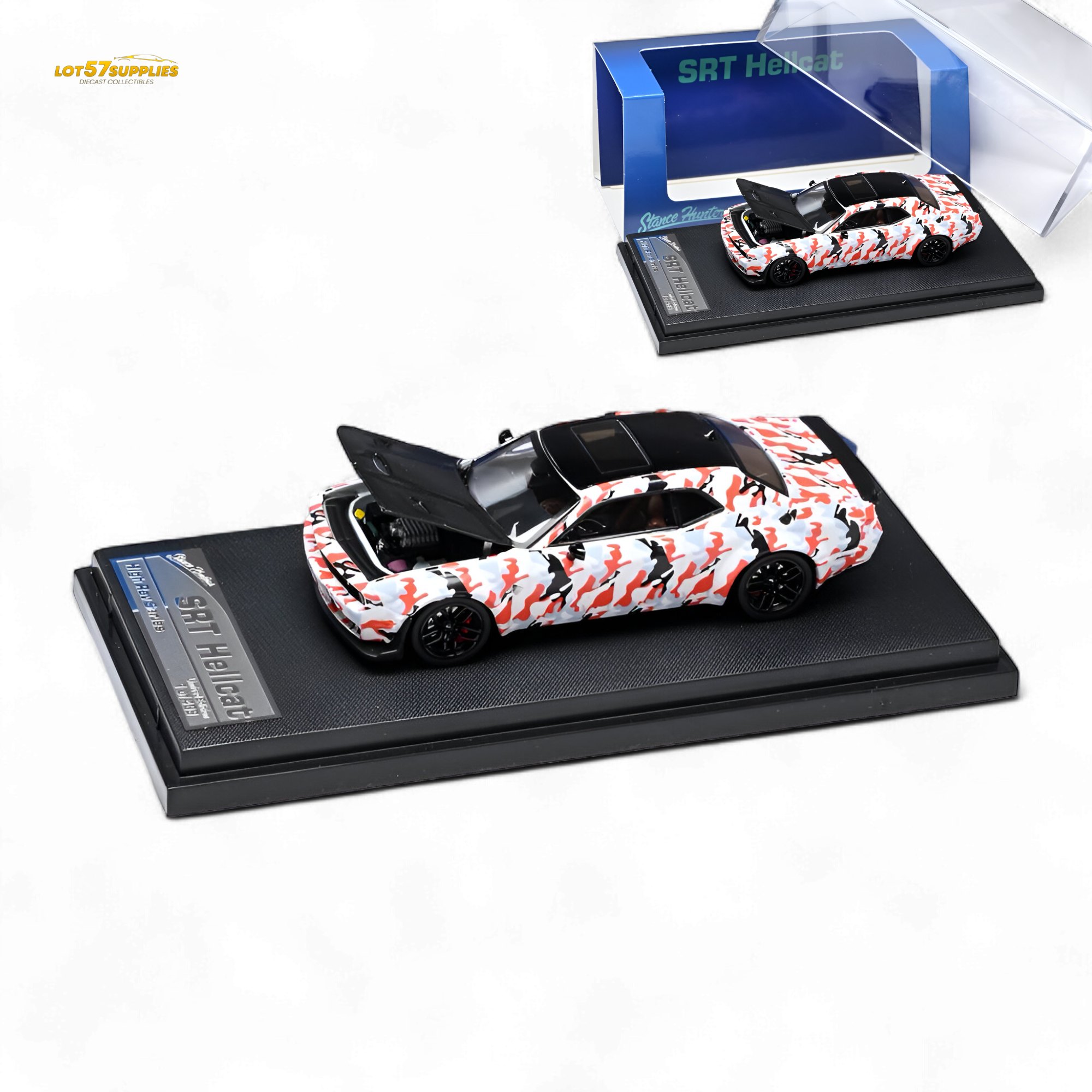 Stance Hunters Dodge Challenger SRT Hellcat Black - Red - White Camo 1:64