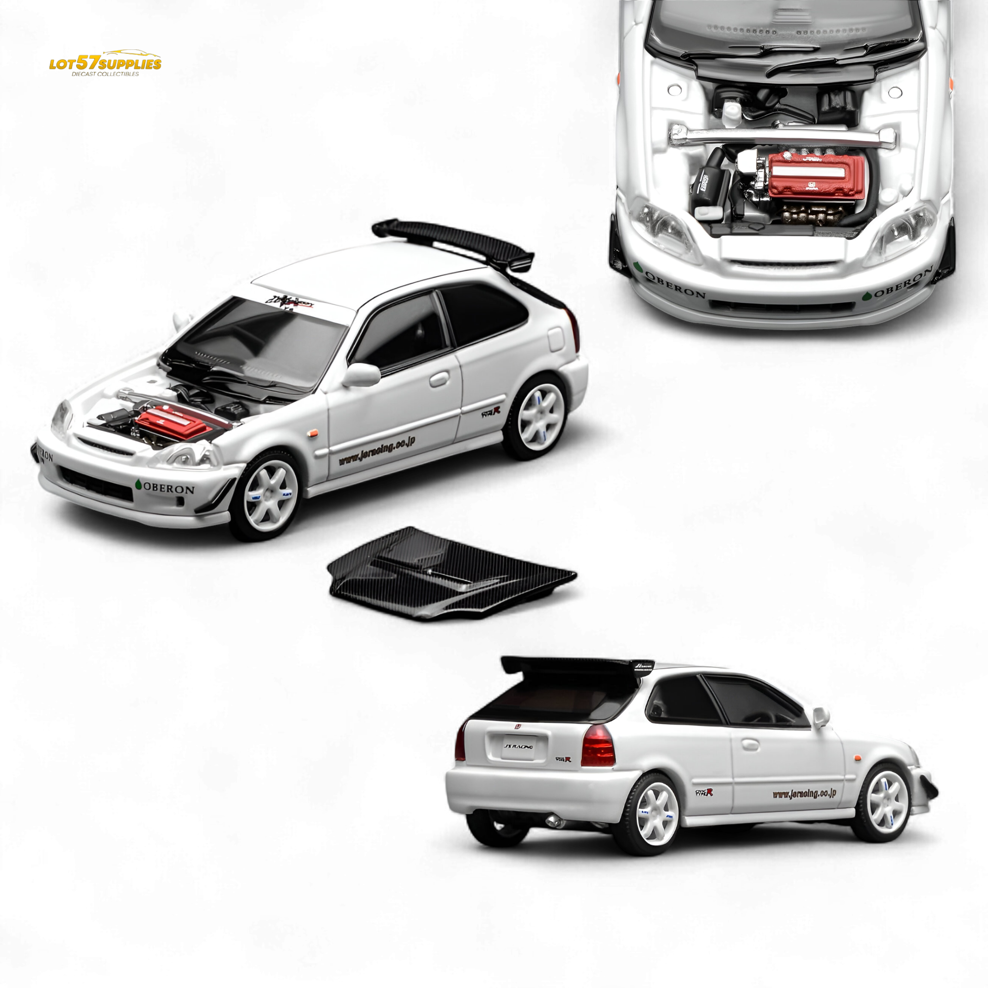 MOTORHELIX Honda Civic Type R EK9 J's Racing Livery White 1:64
