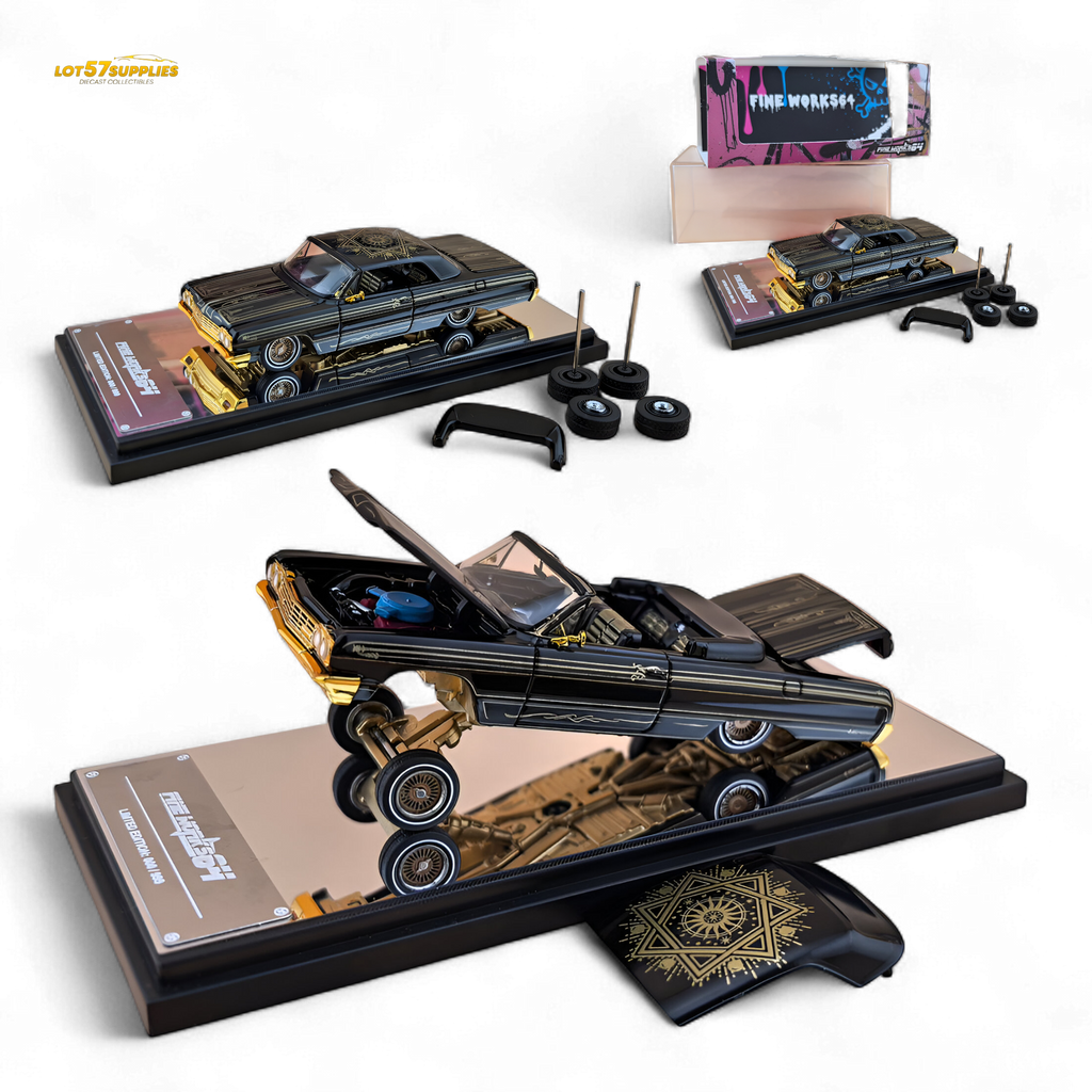 Fine Works64 Chevrolet Impala Lowrider Black Gold Livery 1:64