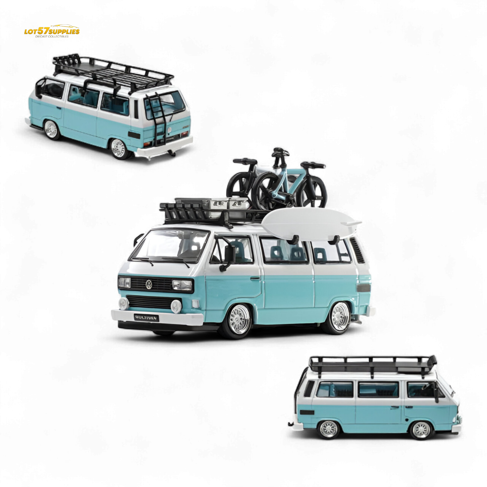 Mortal VW T3 Lowrider Van Tiff Blue + White 1:64