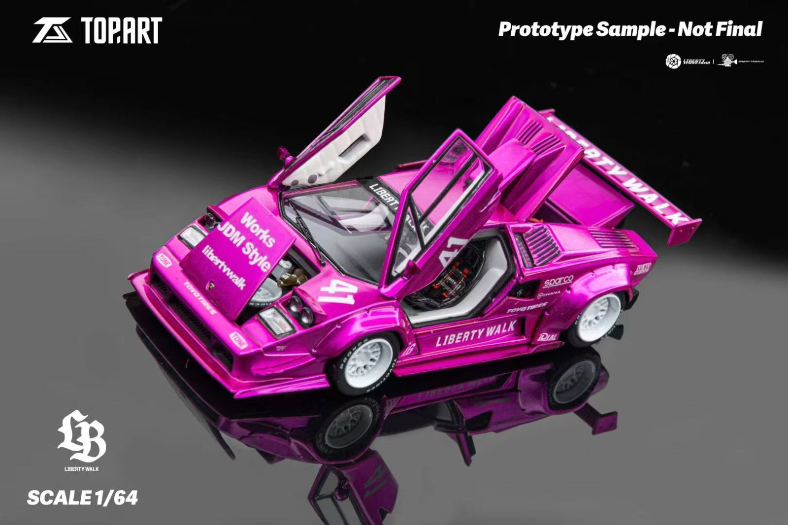 TOPART Lamborghini Countach LBWK Flash Pink White 1:64
