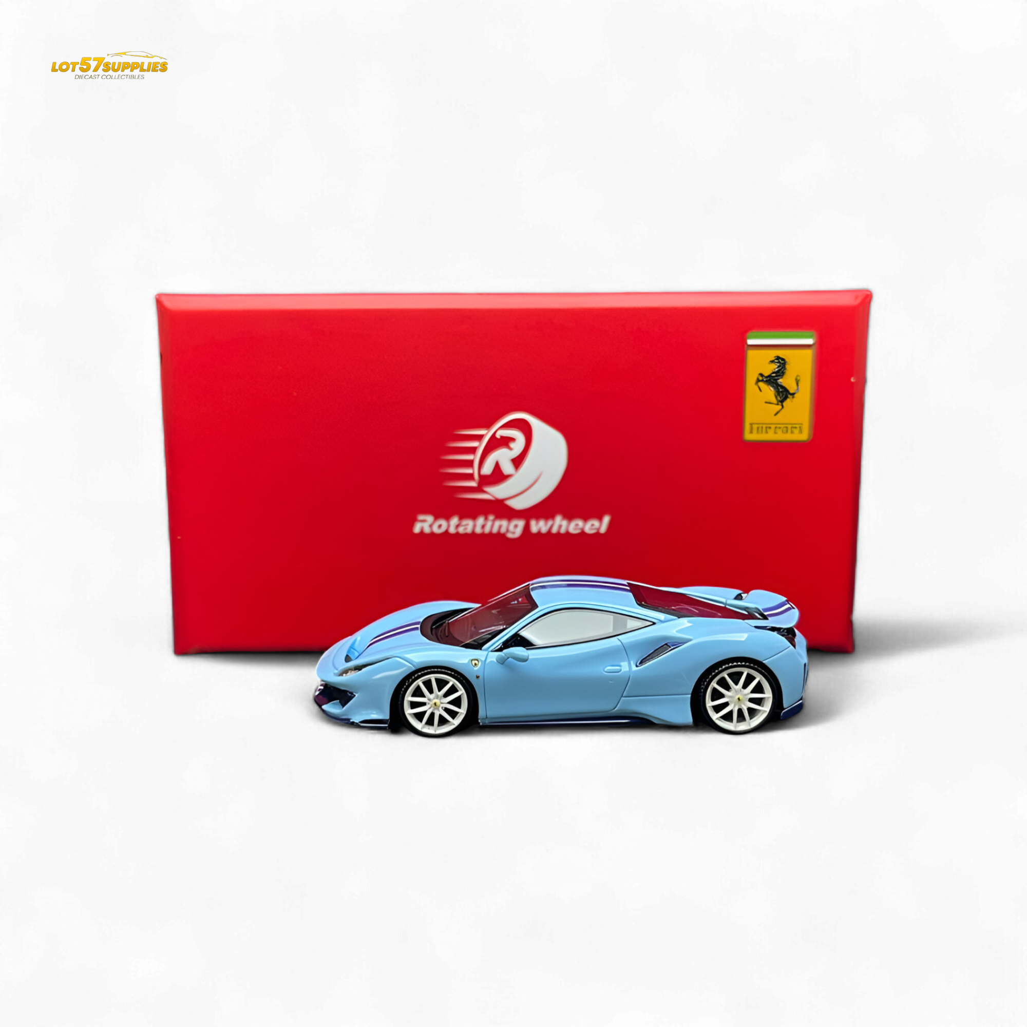 Rotating Wheel Ferrari 488 Pista Prata Blue 1:64