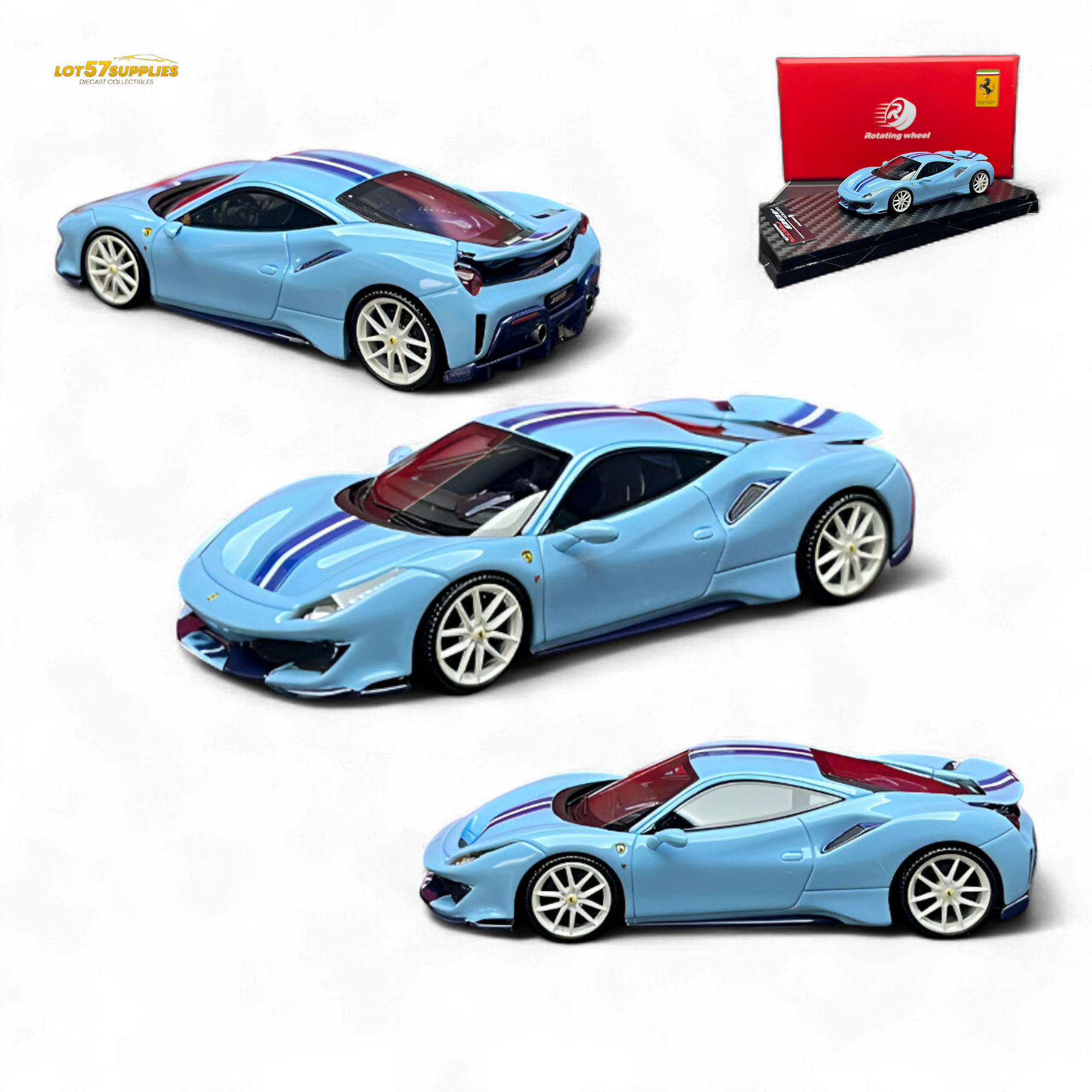 Rotating Wheel Ferrari 488 Pista Prata Blue 1:64