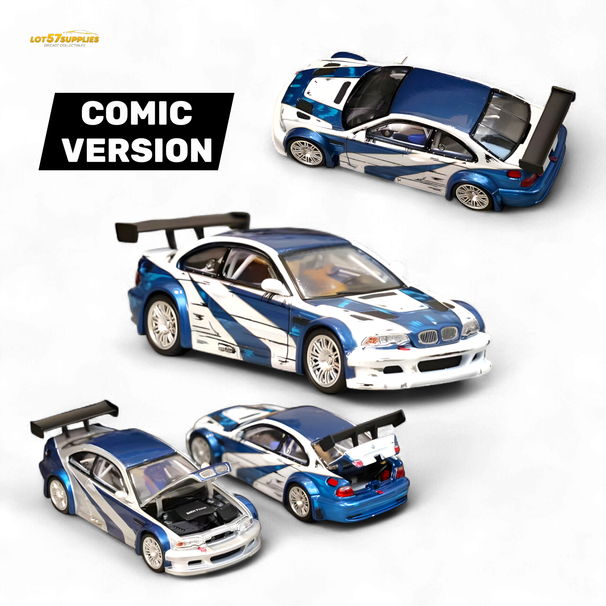 (Pre-Order) Ghost Player BMW E46 M3 GTR White Blue Comic NFS Livery 1:64