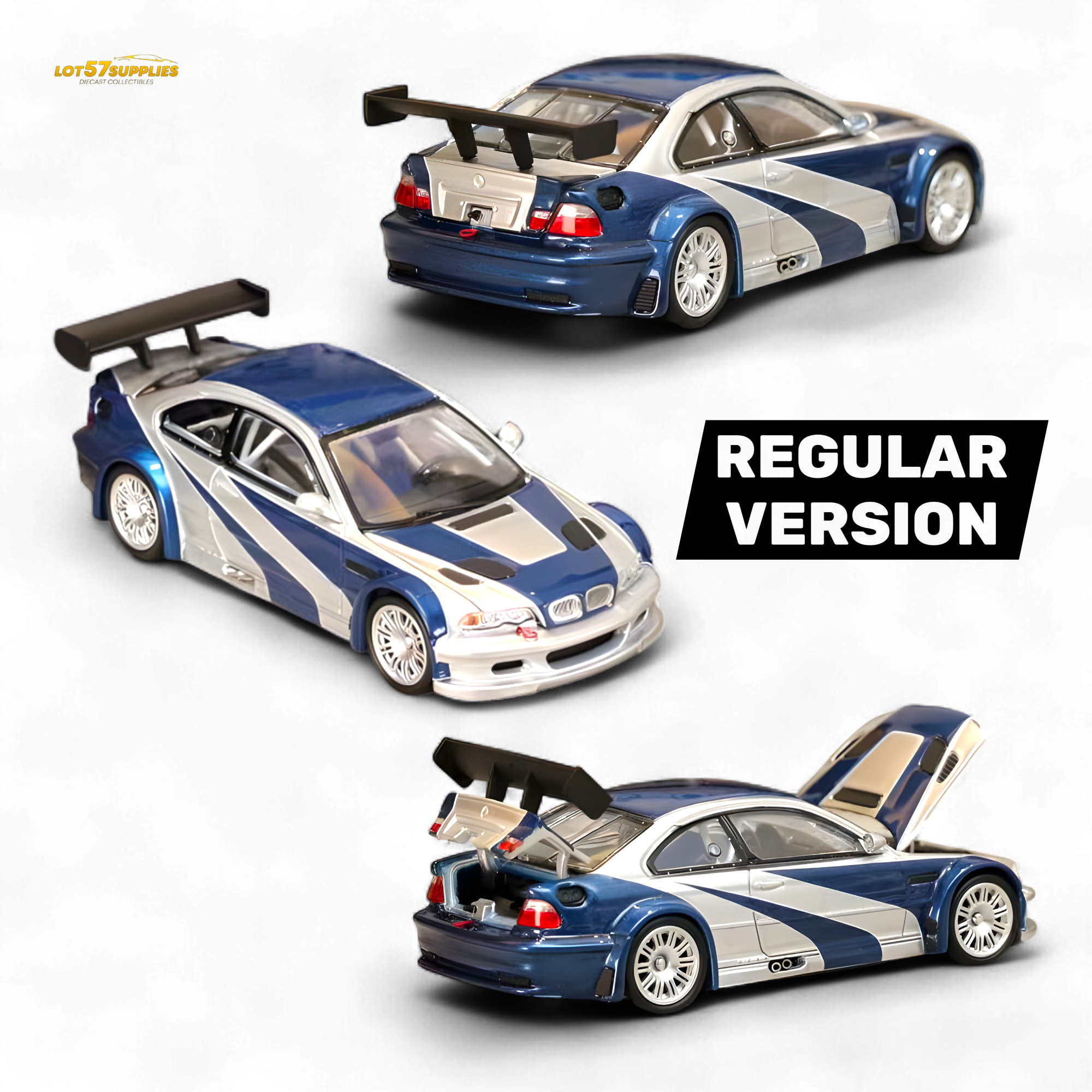 (Pre-Order) Ghost Player BMW E46 M3 GTR Silver Blue 1:64