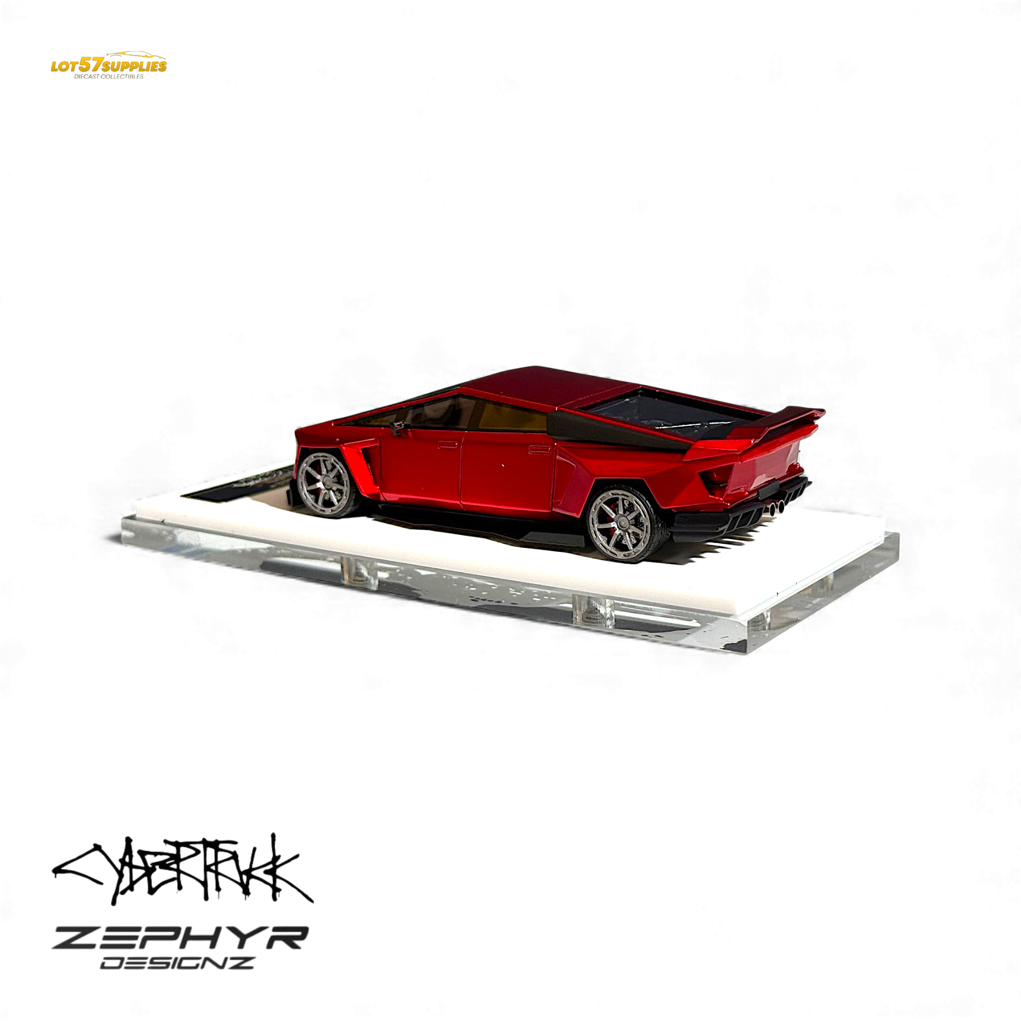 404ERROR Tesla Cybertruck Custom Widebody Lowered - Metallic Red 1:64