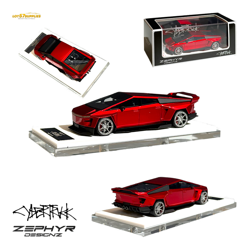 404ERROR Tesla Cybertruck Custom Widebody Lowered - Metallic Red 1:64